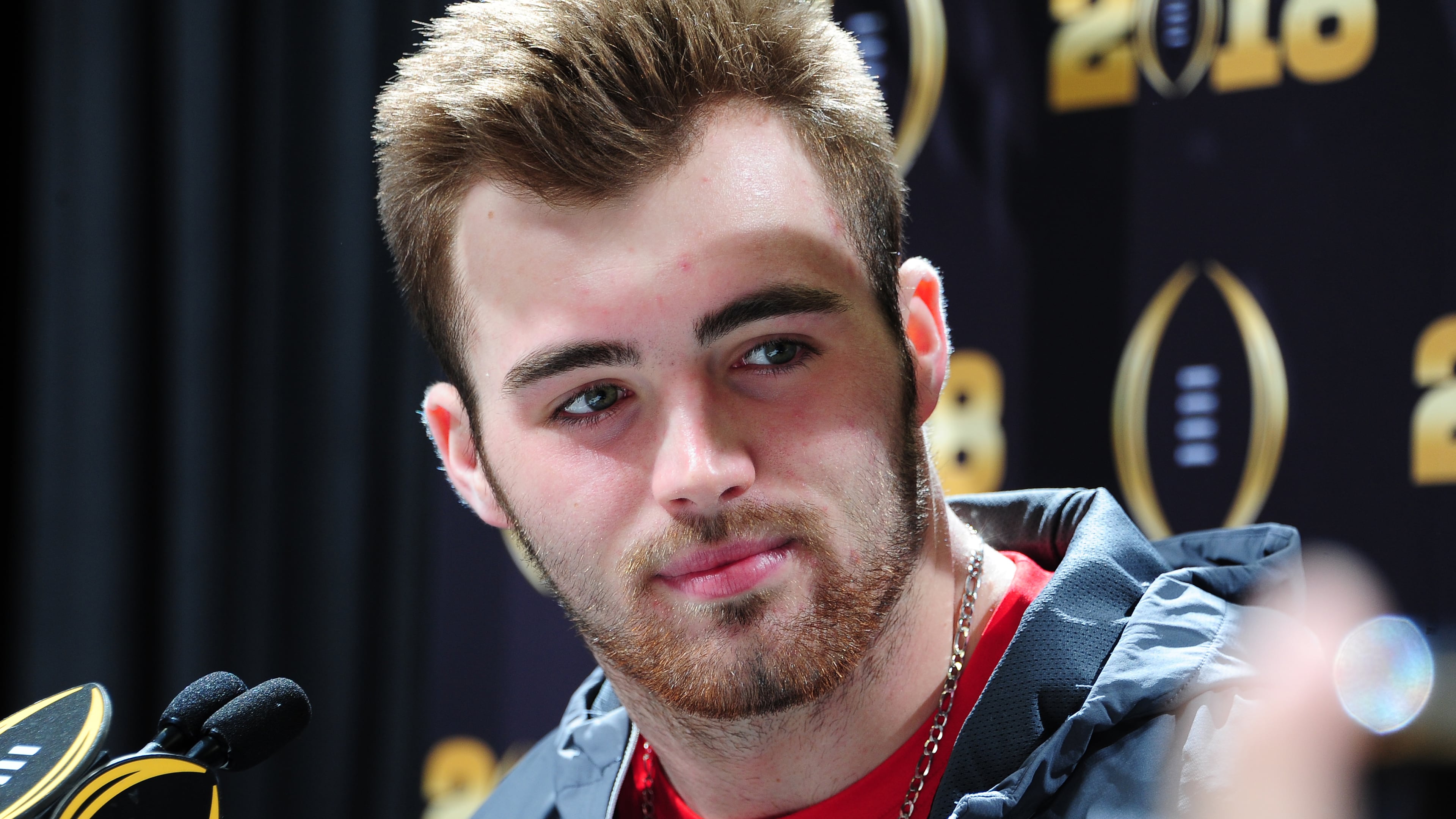 ATLANTA, GA - JANUARY 6: Jake Fromm #11 of the Georgia Bulldogs speaks to the media during the College Football Playoff National Championship Media Day at Philips Arena on January 6, 2018 in Atlanta, Georgia. (Photo by Scott Cunningham/Getty Images)