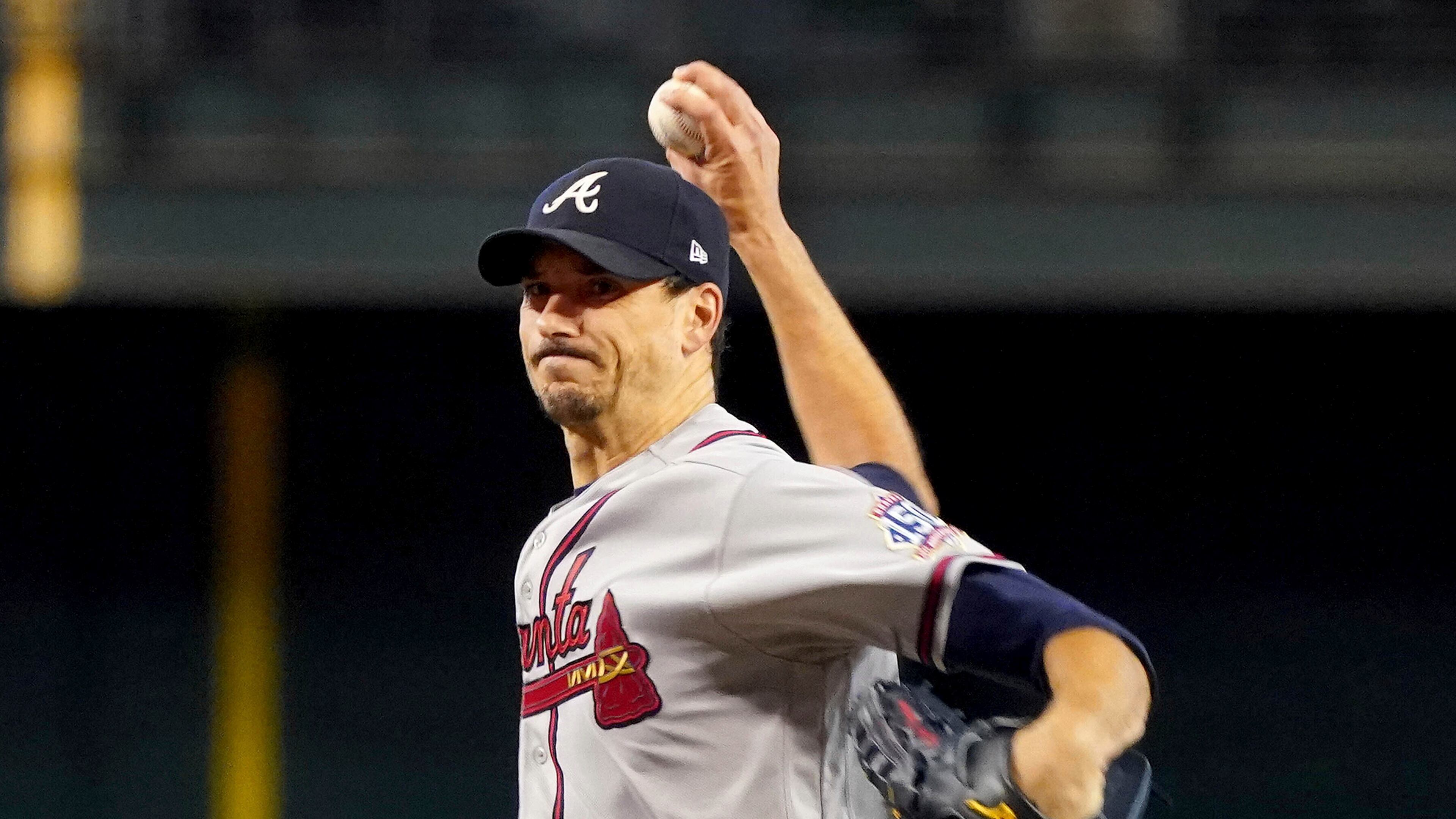 Atlanta Braves' Charlie Morton delivers against the Arizona Diamondbacks during the first inning of a baseball game Thursday, Sept 23, 2021, in Phoenix. (AP Photo/Darryl Webb)