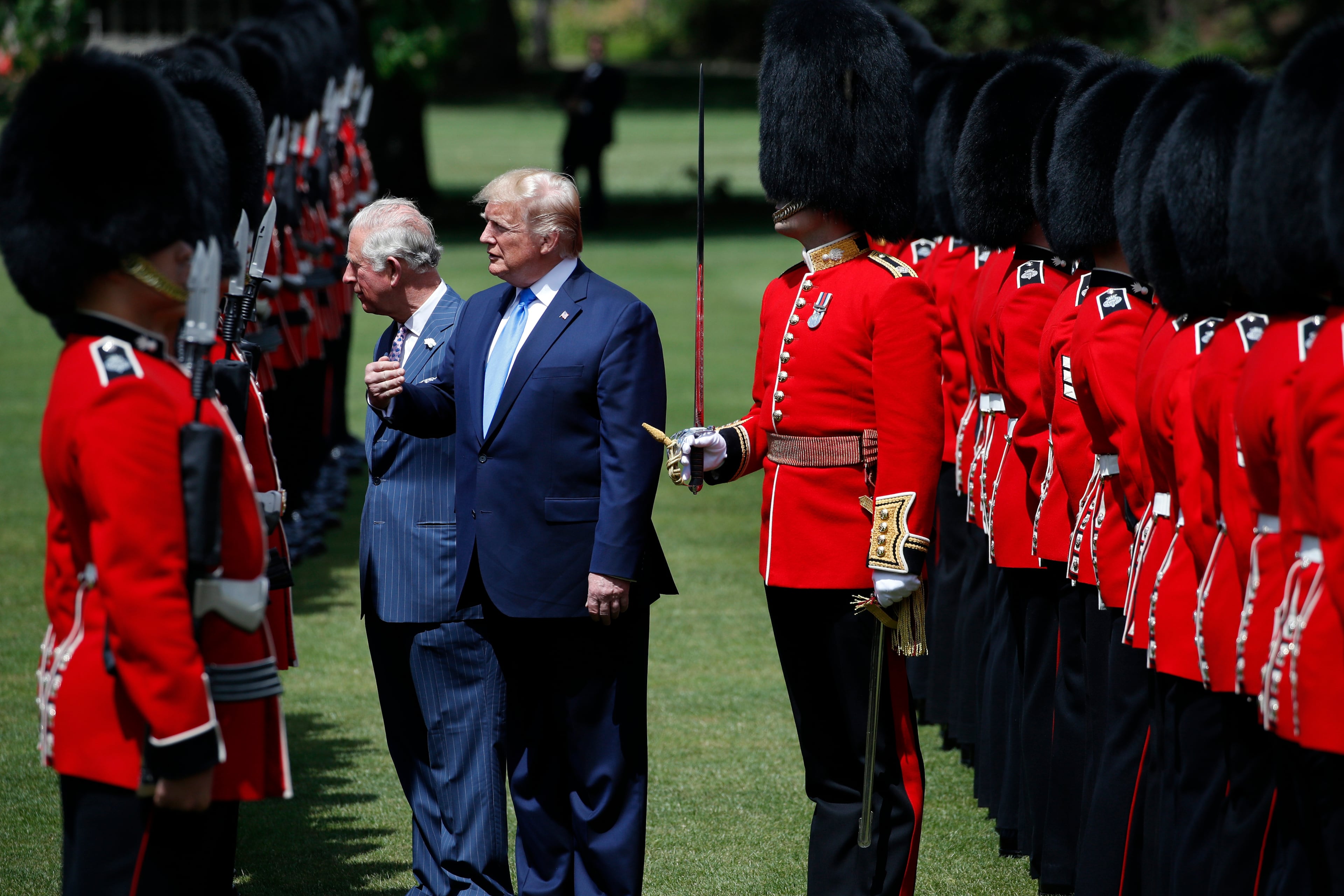 President Donald Trump and Prince Charles inspect the Guard of Honor at Buckingham Palace, Monday, June 3, 2019, in London. (AP Photo/Alex Brandon)