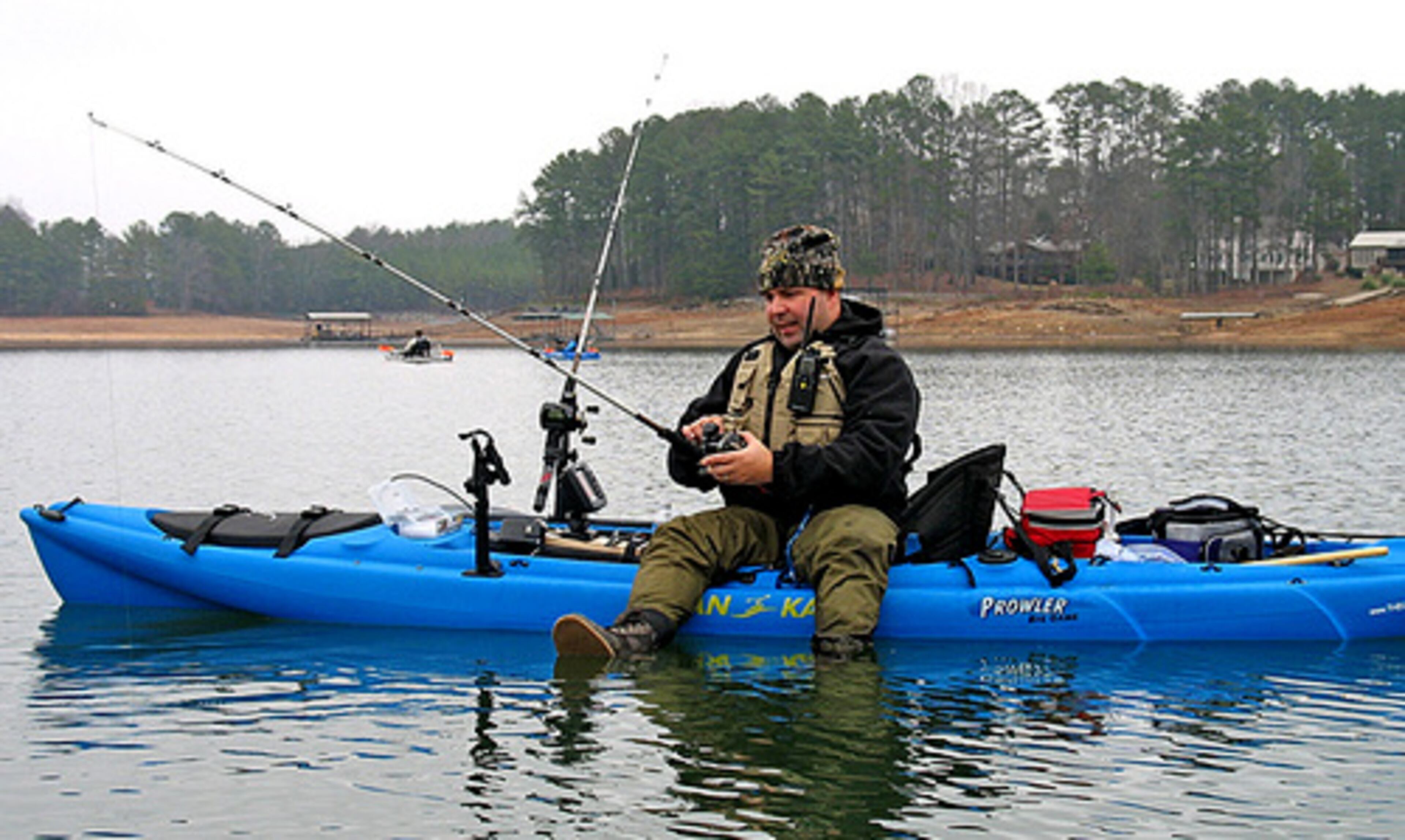 Jeff Steigerwald, 39, of Cumming prefers to sit sideways while fishing in his stable kayak.