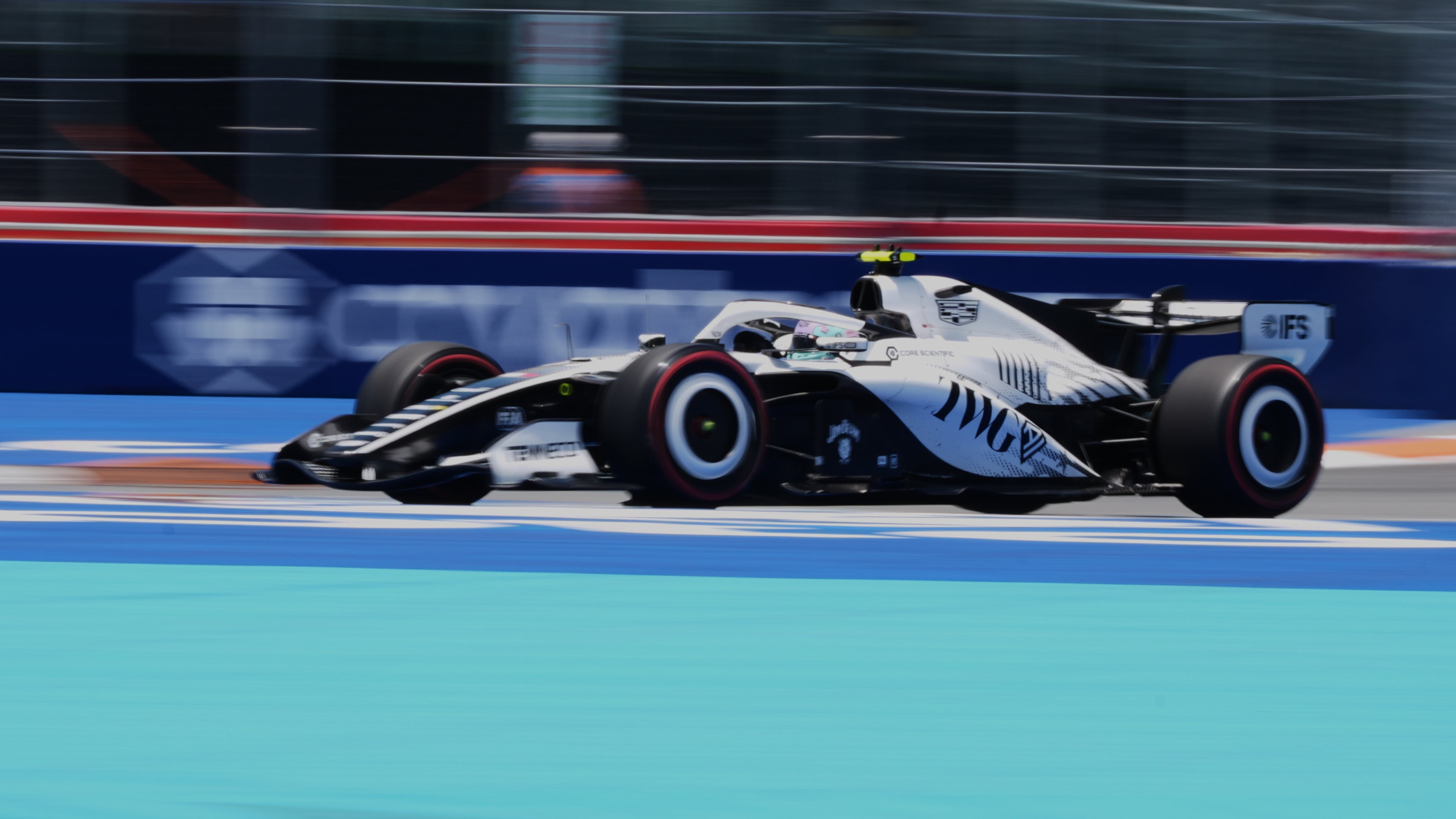 Cadillac driver Valtteri Bottas of Finland steers his car during the first practice session ahead of the Miami Formula One Grand Prix, Friday, May 1, 2026, in Miami Gardens, Fla. (AP Photo/Rebecca Blackwell)