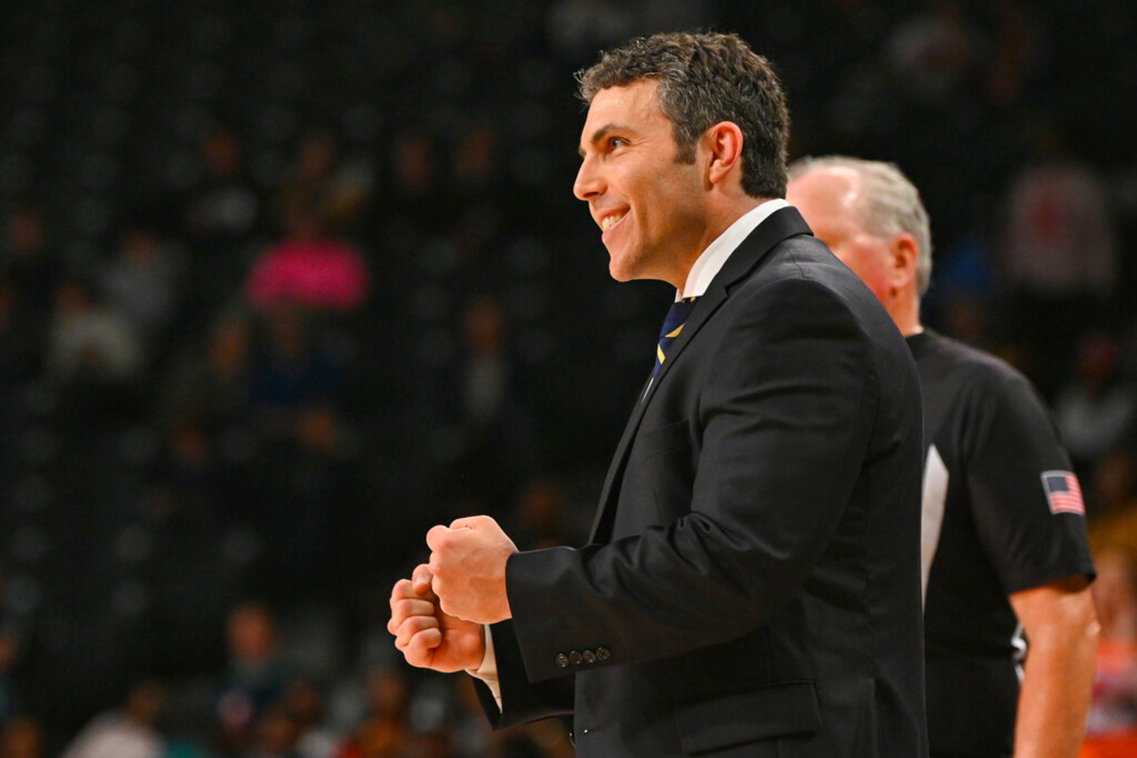 Georgia Tech head coach Josh Pastner reacts during a college basketball game between the Miami Hurricanes and the Jackets on January 4th, 2023 at McCamish Pavilion. Tech won 76-70. (Photo by Rich von Biberstein/Icon Sportswire via AP Images)