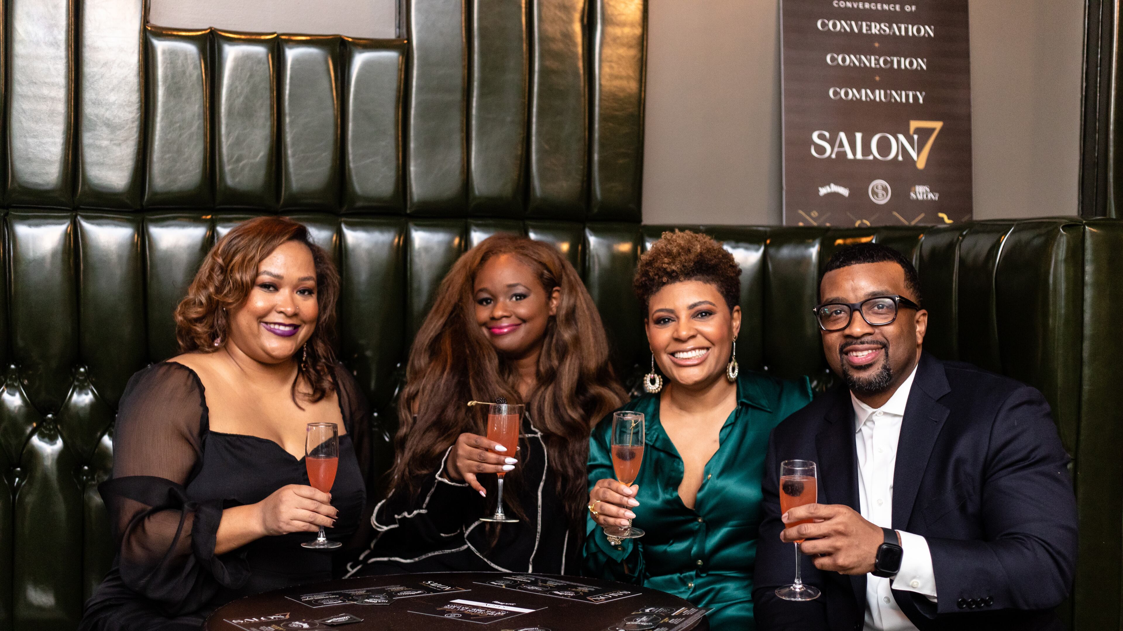 During the Salon x 7 BBS Legacy Awards held on Feb. 6 at The James Room in Atlanta, Samara B. Rivers, the founder of the Black Bourbon Society (second from right), said the event was inspired by the salon gatherings of the Harlem Renaissance during the 1920s and 1930s.