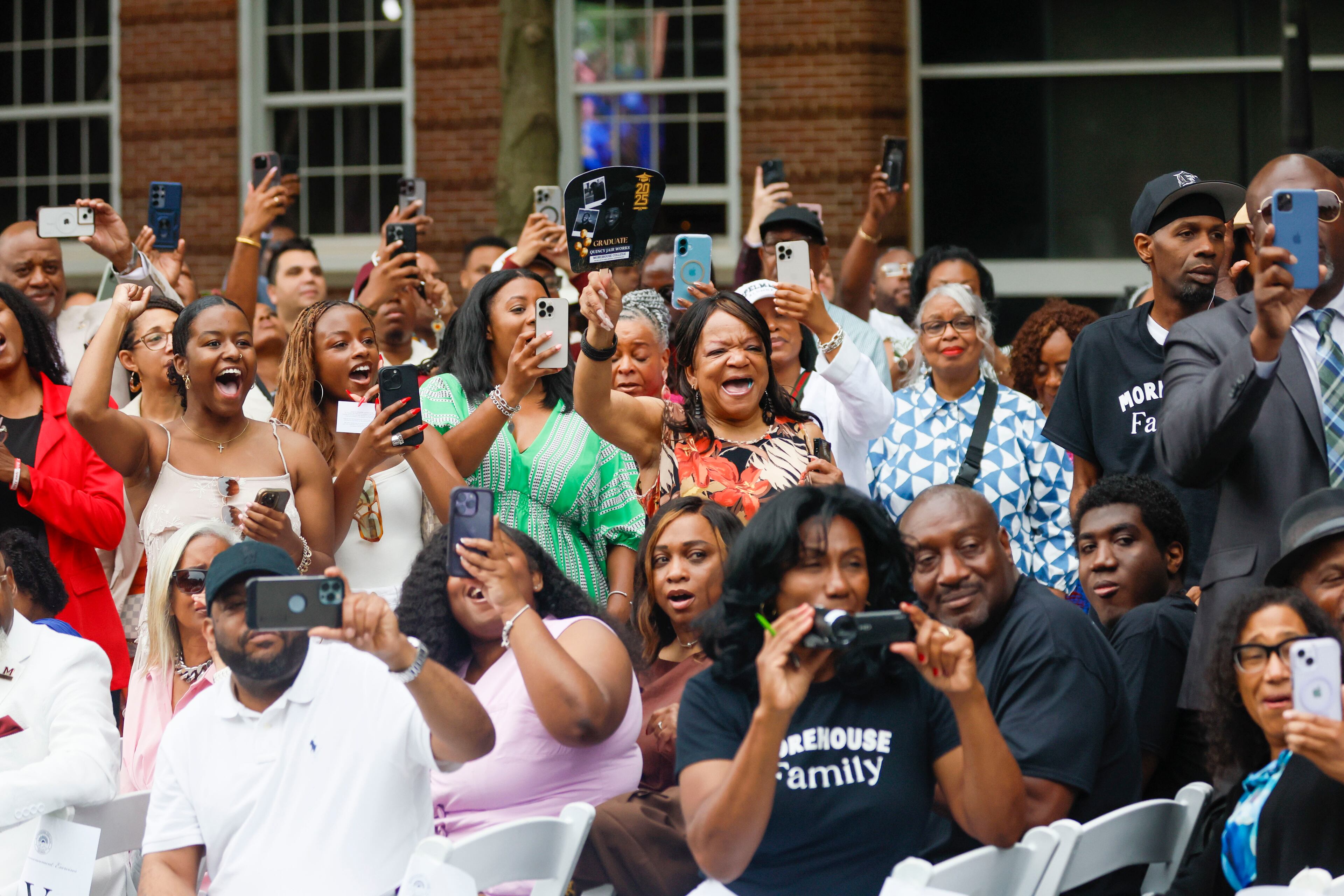 Family members cheer for their graduate during the 141st Commencement Ceremony of Morehouse College on Sunday, May 18, 2025.
(Miguel Martinez/ AJC)