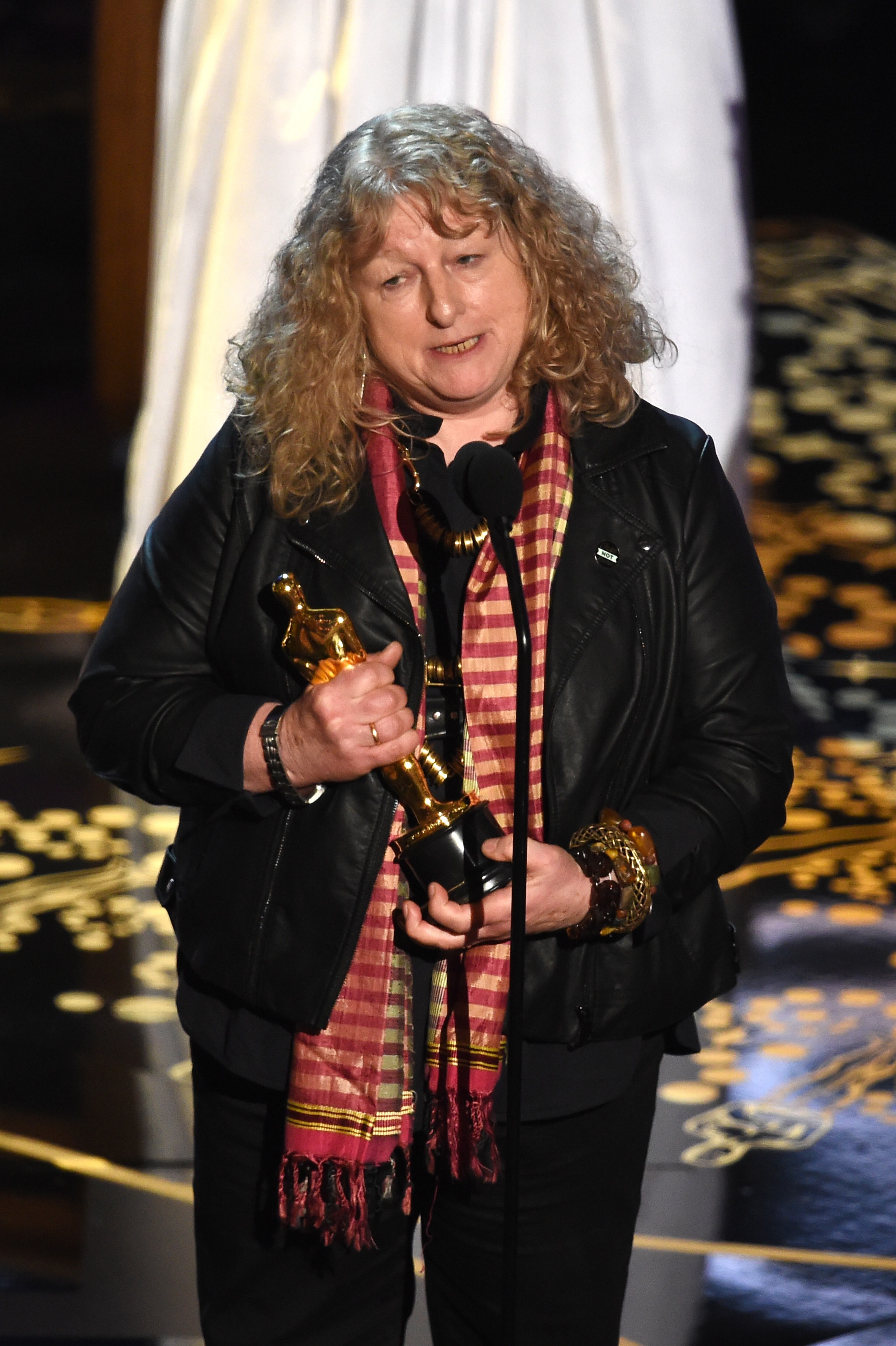 HOLLYWOOD, CA - FEBRUARY 28: Costume designer Jenny Beavan accepts the Best Costume Design award for 'Mad Max: Fury Road' onstage during the 88th Annual Academy Awards at the Dolby Theatre on February 28, 2016 in Hollywood, California. (Photo by Kevin Winter/Getty Images)