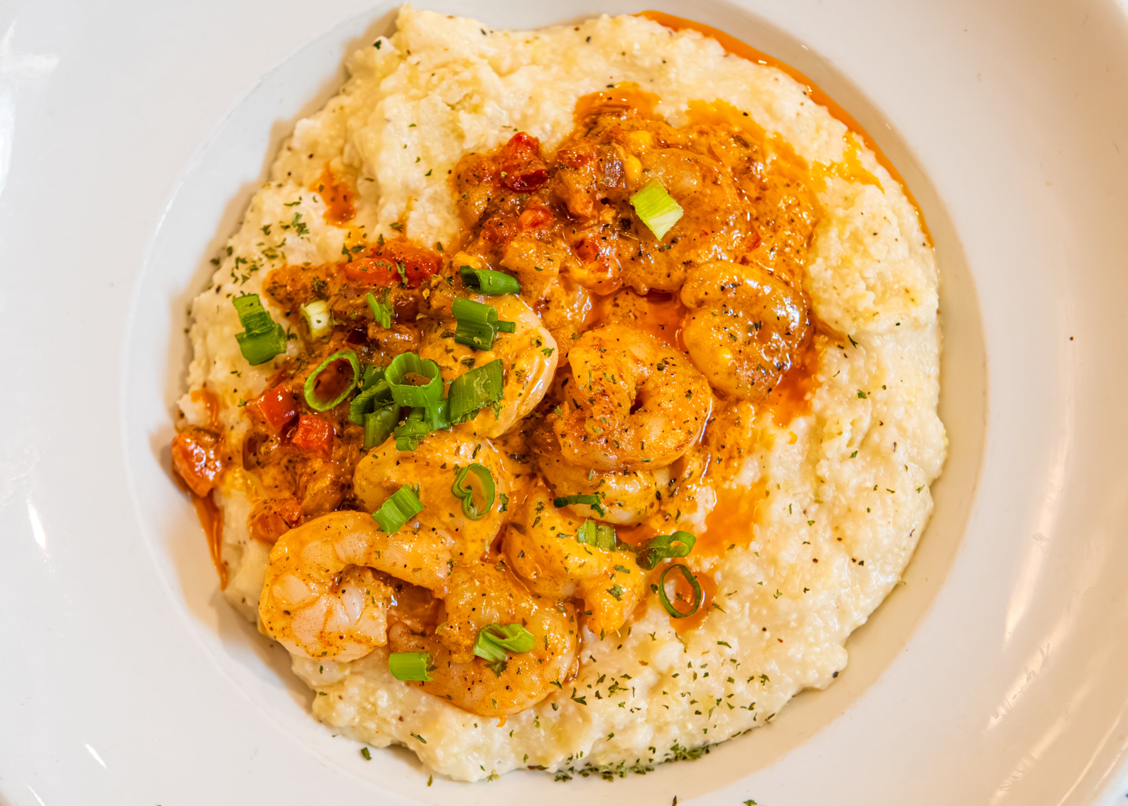 Shrimp and grits from Jekyll Island Seafood Co. in Terminal F. (Aaliyah Man for the AJC)