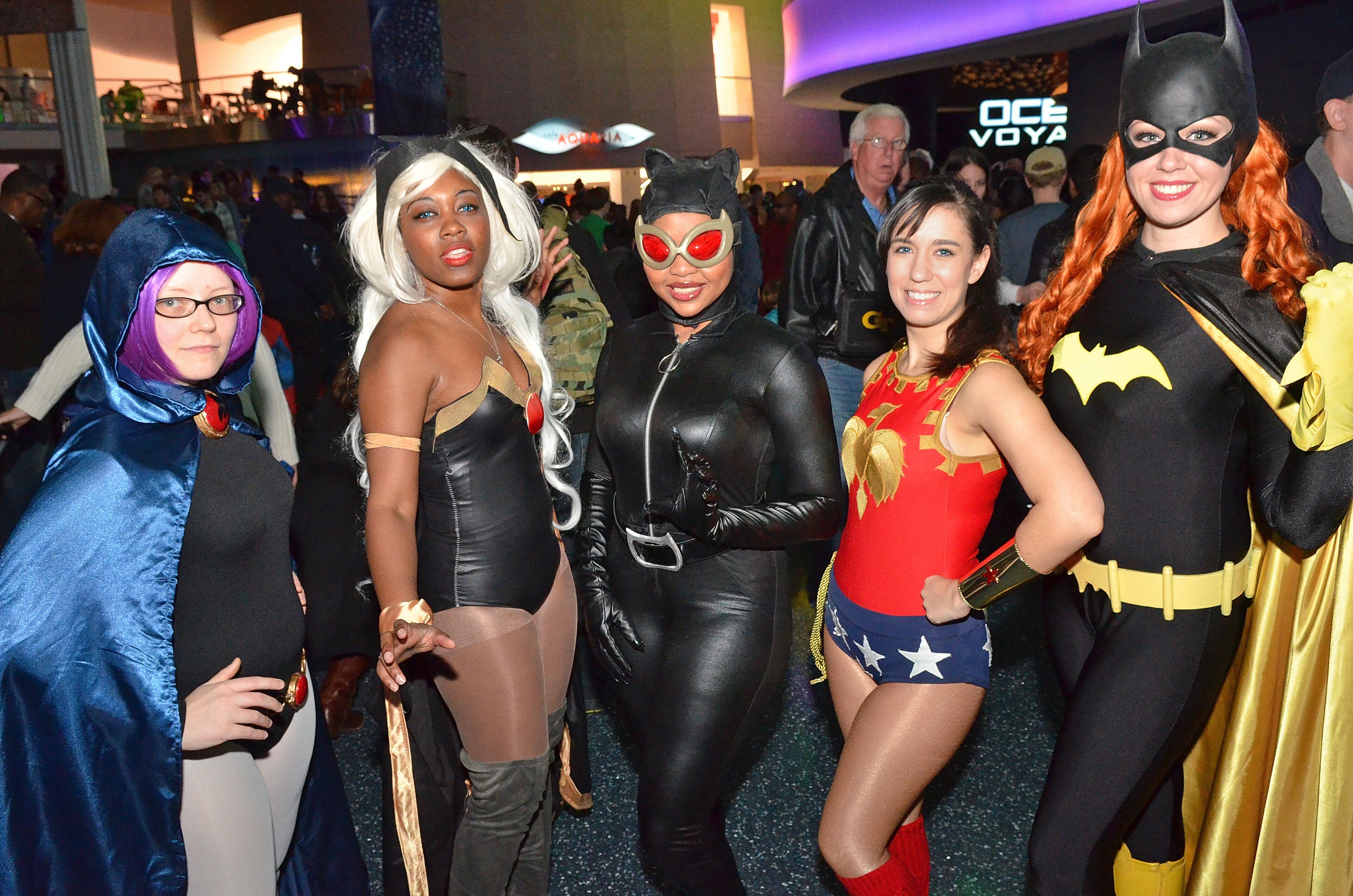 Atlanta, Georgia: Raven, Storm, Catwoman, Wonder Girl and Batgirl: All members of the Heroes Alliance, get ready to help the pursuit of freedom and justice and possible mahem Saturday afternoon at the Georgia Aquarium Superhero Day. Become a superhero for the ocean at Superhero Day at the Georgia Aquarium, Saturday March 7, 2015, where kids 12 and under who come dressed as a superhero received free admission with each paying adult. The event included special activities held in the atrium of the Aquarium including Make-Your-Own Superhero Mask, Superhero Academy, Games, Photo Stations and Superhero appaearances. (Chris Hunt/Special)