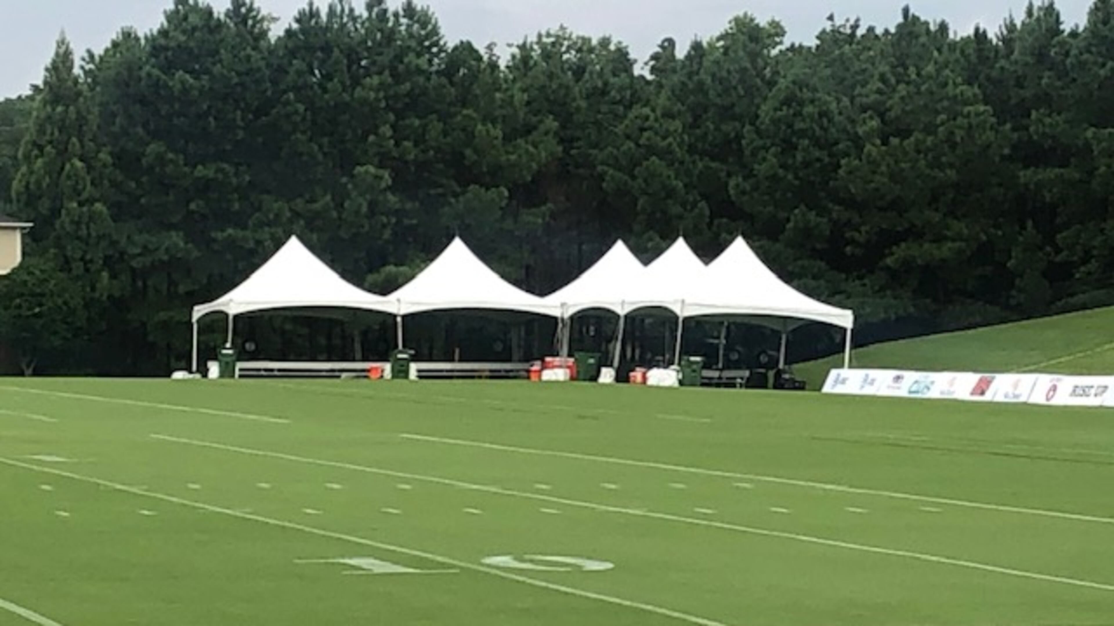 The fields are wet. We'll see if the Falcons decide to practice indoors. (By D. Orlando Ledbetter/dledbetter@ajc.com)