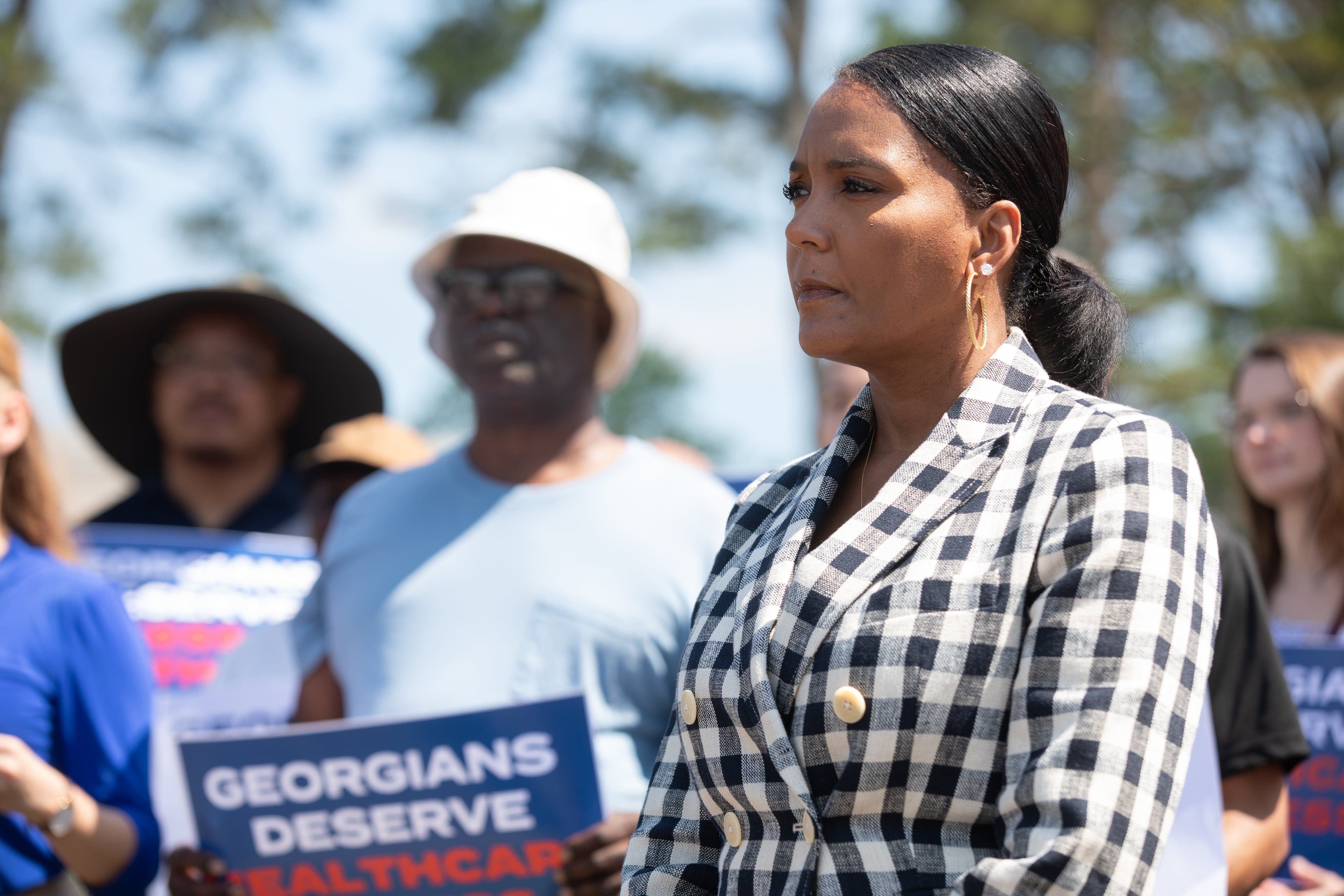 Democratic nominee for governor Keisha Lance Bottoms, seen here outside of a shuttered rural hospital in Commerce in June. (Riley Bunch/AJC)