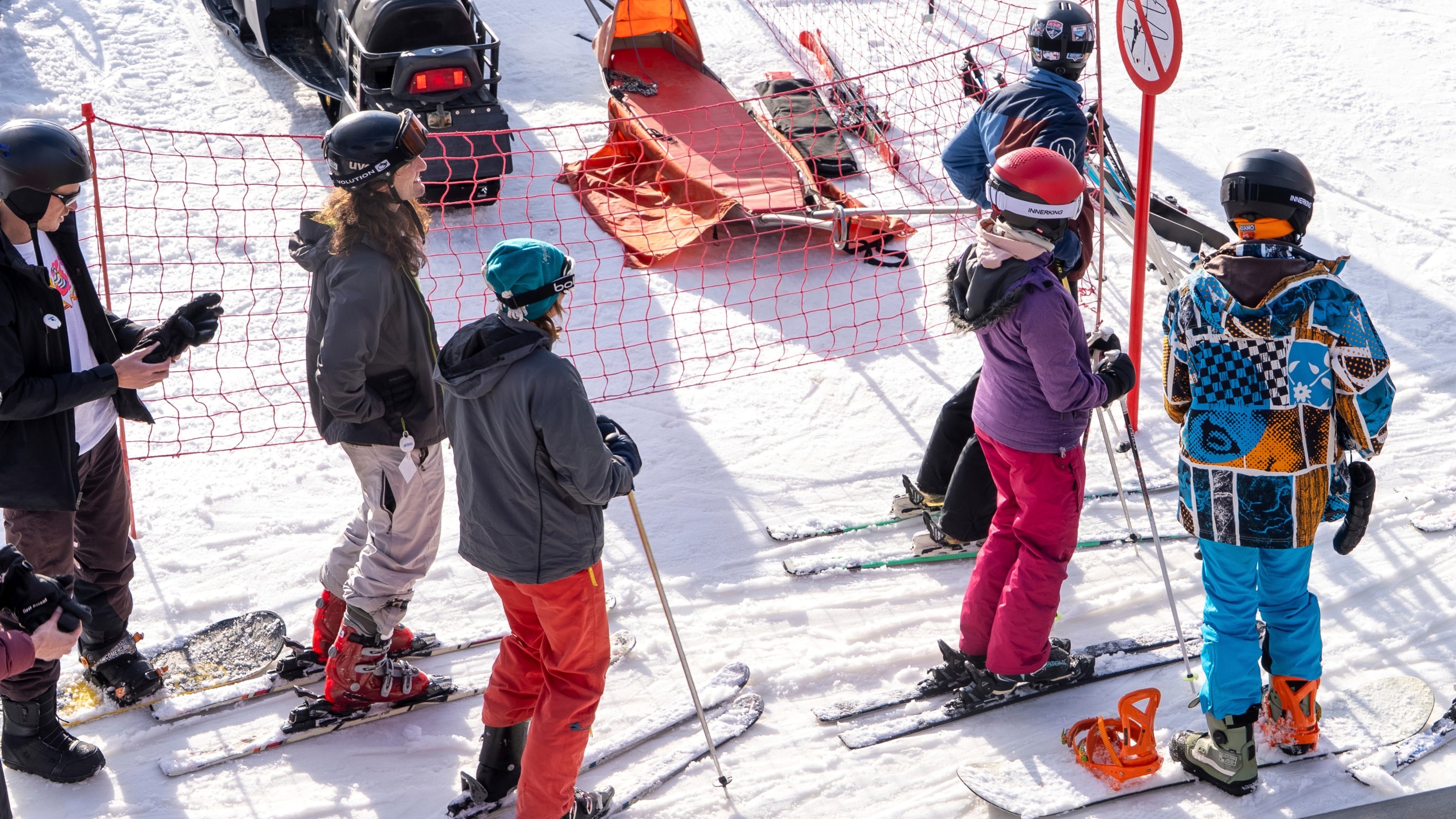 A group of skiers gather on the slopes at Afriski Mountain Resort in Maluti, Lesotho, Saturday, July 11, 2026. (AP Photo/Kayleen Morgan)