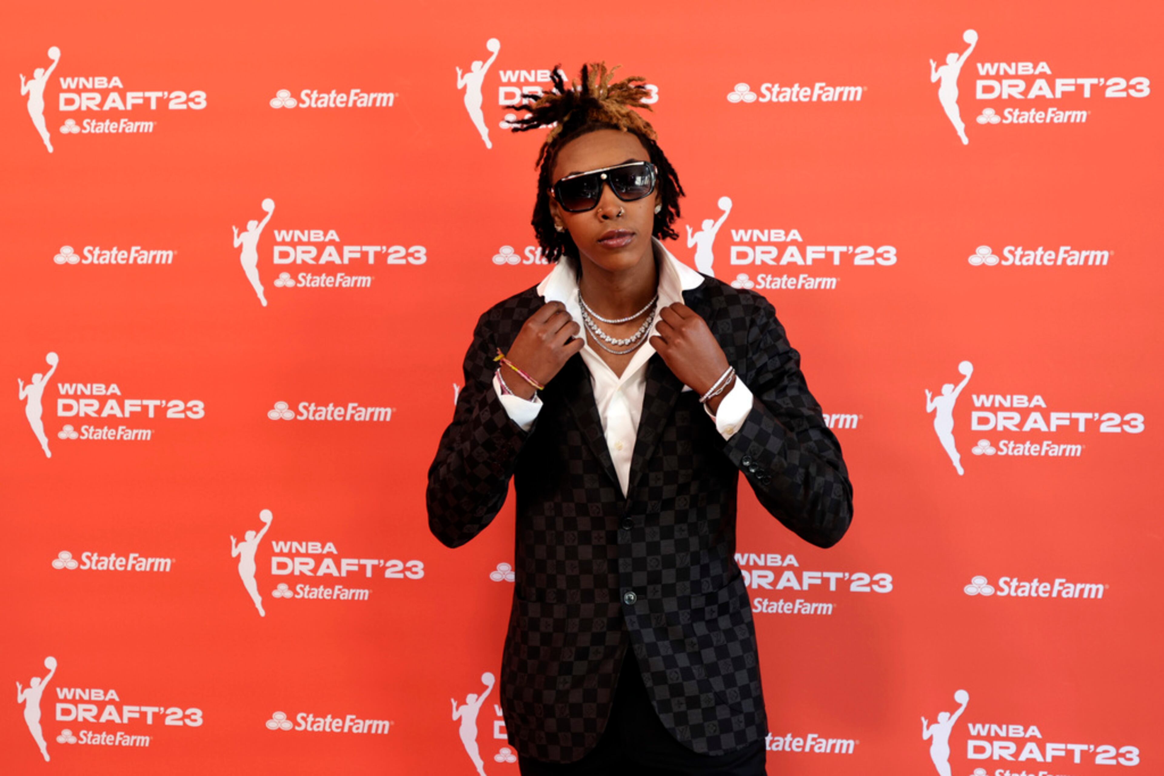 Tennessee's Jordan Horston arrives at the WNBA basketball draft, Monday, April 10, 2023, in New York. (AP Photo/Adam Hunger)