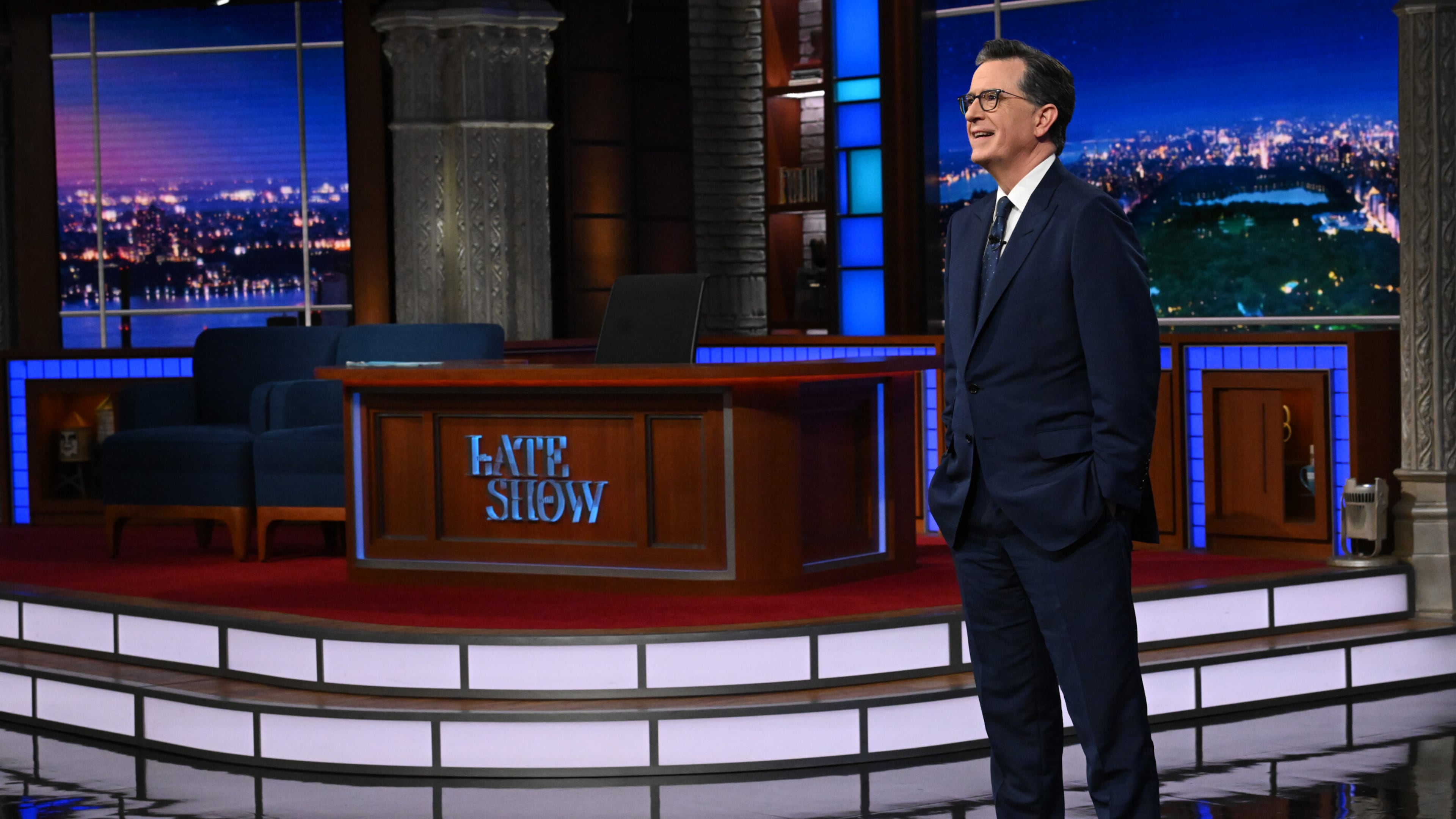This image released by CBS shows host Stephen Colbert during the final episode of "The Late Show with Stephen Colbert" in New York on Thursday, May 21, 2026. (Scott Kowalchyk/CBS via AP)