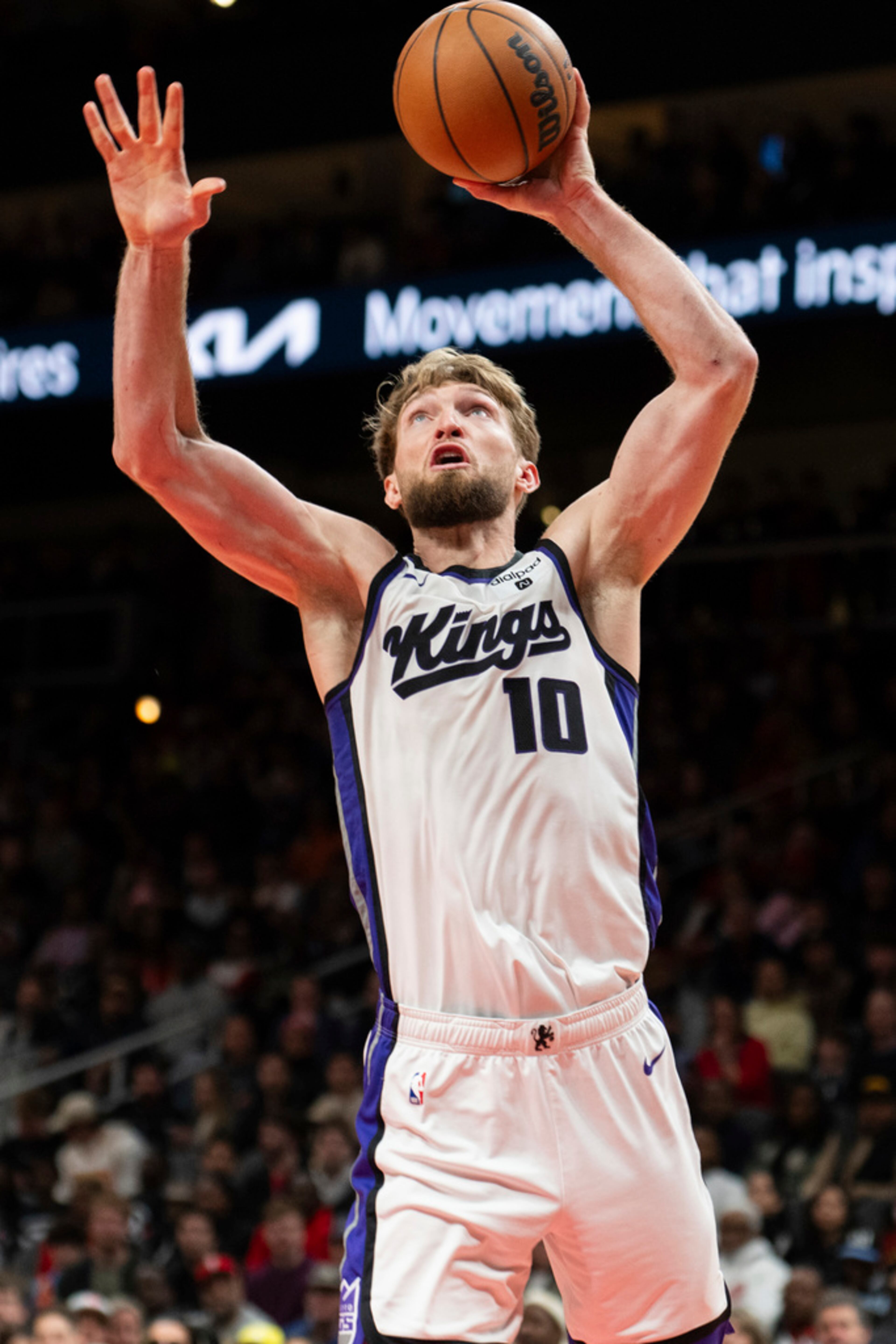 Sacramento Kings forward Domantas Sabonis looks to score against the Atlanta Hawks during the second half of an NBA basketball game Friday, Dec 29, 2023, in Atlanta. (AP Photo/Hakim Wright Sr.)