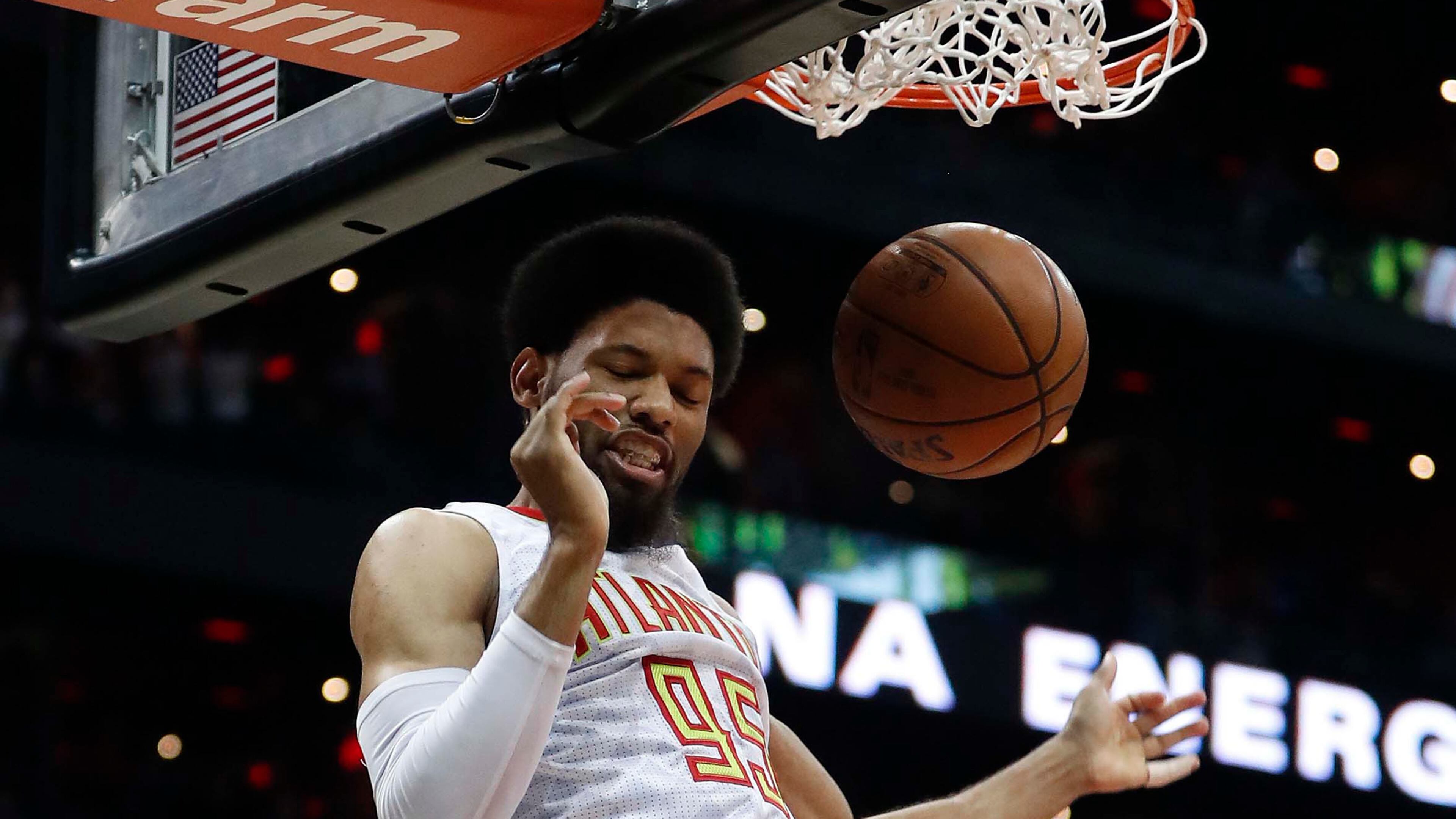 Atlanta Hawks forward DeAndre Bembry (95) scores during the first half of an NBA basketball game against the Denver Nuggets, Wednesday, Feb. 8, 2017, in Atlanta. (AP Photo/John Bazemore)