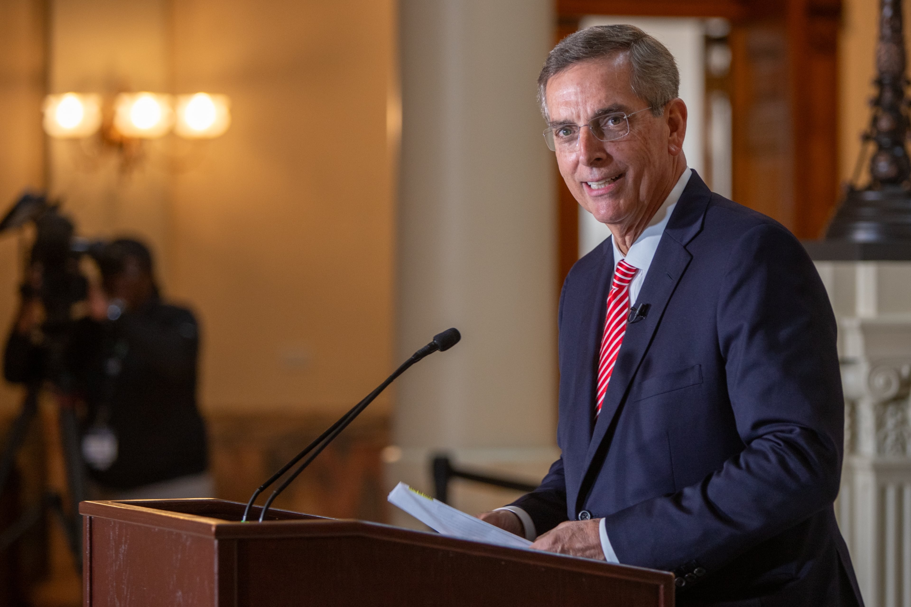 Secretary of State Brad Raffensperger has championed Georgia's new domestic violence protection program. (Jenni Girtman/AJC)