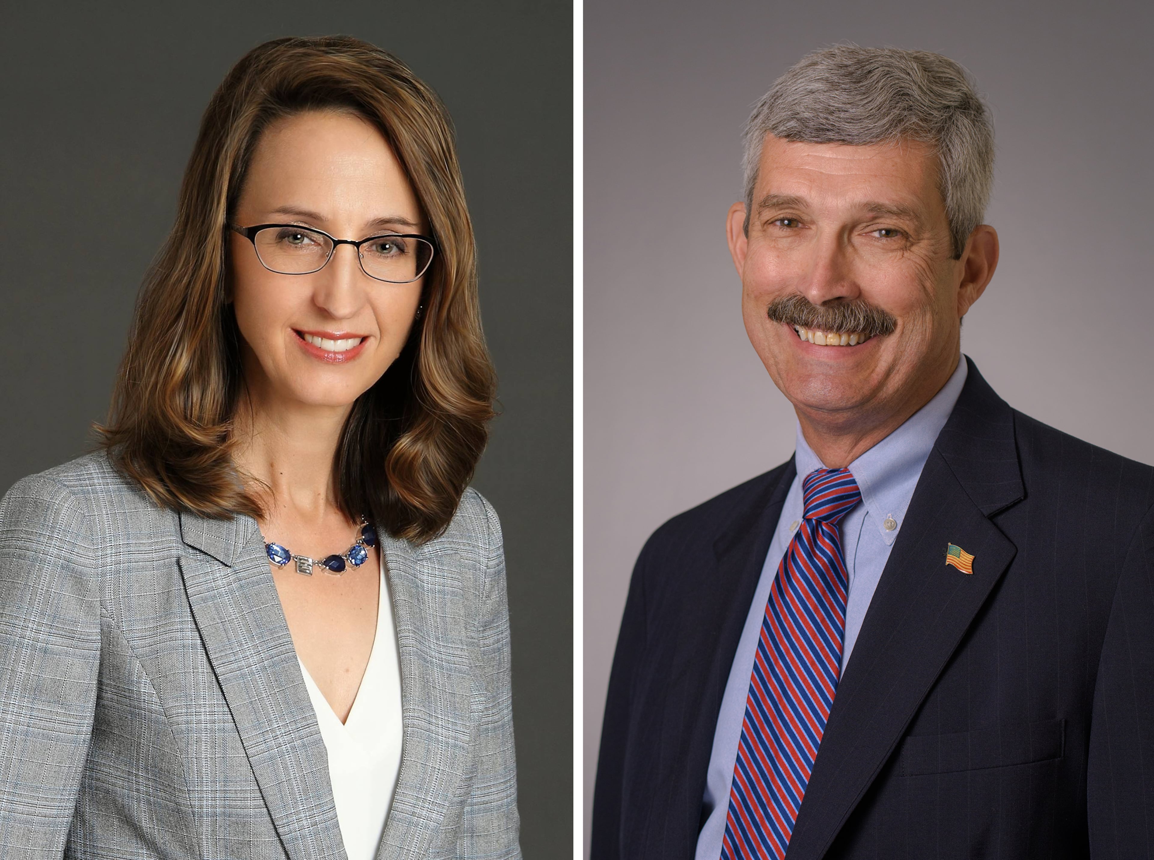 Incumbent Keli Gambrill (left) is running against Clark Hungerford, chair of the Development Authority of Cobb County, for the District 1 seat on the Cobb County Board of Commissioners. (Courtesy)