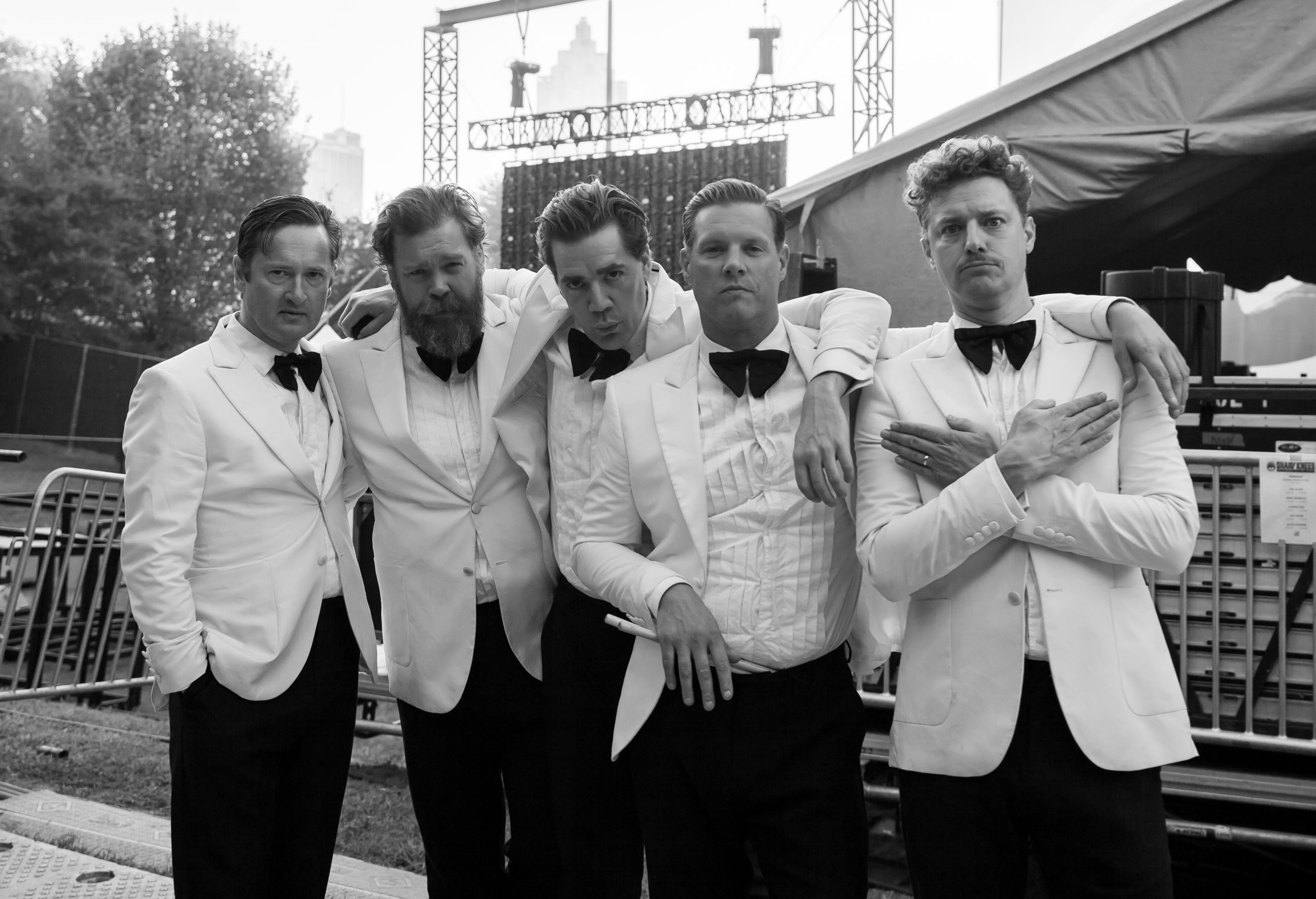 The Hives pose for a group shot on the second day of the Shaky Knees Music Festival in Atlanta on Saturday, October 23, 2021. (Photo: Ryan Fleisher for The Atlanta Journal-Constitution)