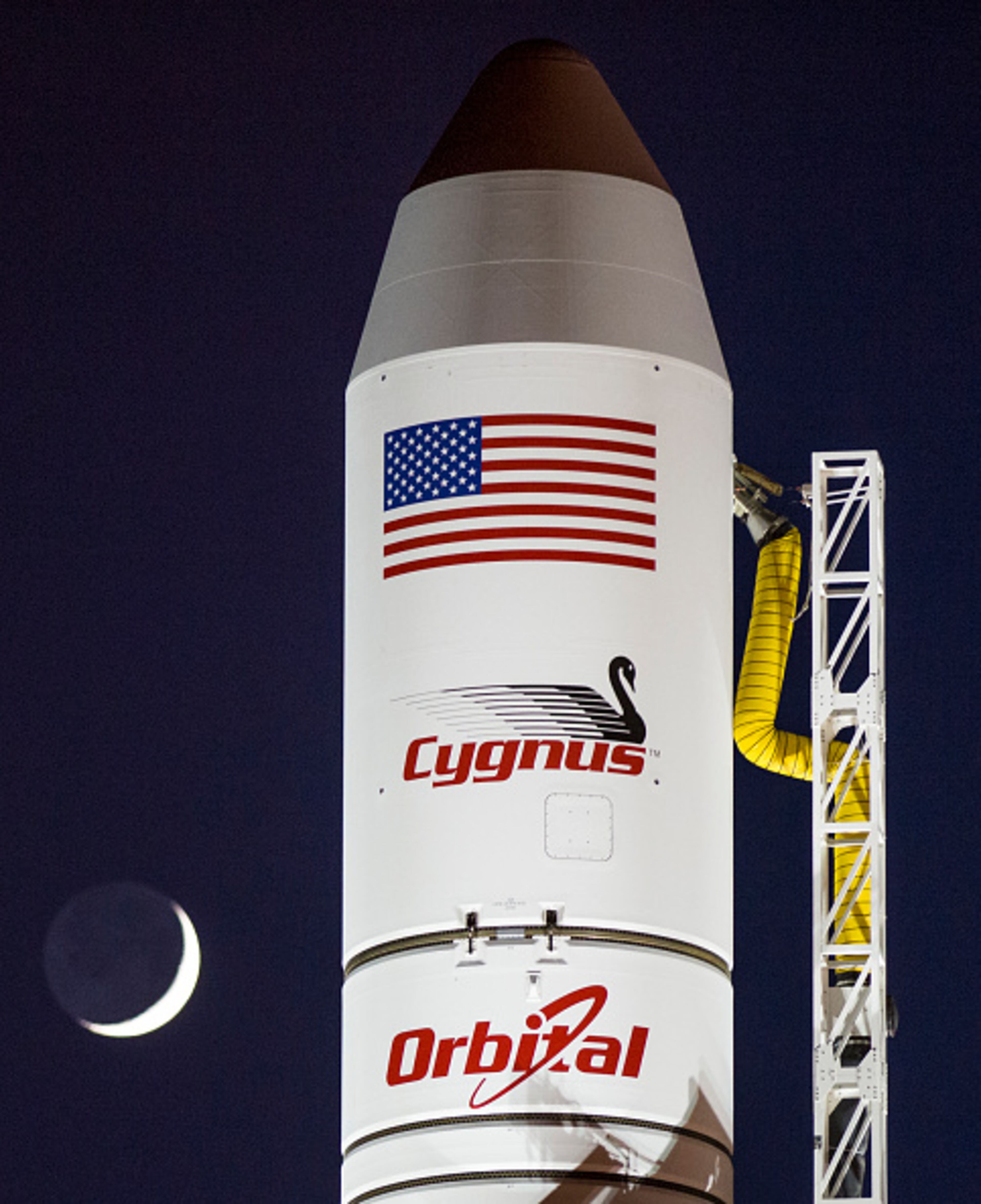 WALLOPS ISLAND, VA - OCTOBER 26: In this handout provided by National Aeronautics and Space Administration (NASA), the Orbital Sciences Corporation Antares rocket, with the Cygnus spacecraft onboard, is seen on launch Pad-0A Oct. 26, 2014, at NASA's Wallops Flight Facility on Wallops Island, Virginia. The Antares will launch with the Cygnus spacecraft filled with over 5,000 pounds of supplies for the International Space Station, including science experiments, experiment hardware, spare parts and crew provisions. The Orbital-3 mission is Orbital Sciences' third contracted cargo delivery flight to the space station for NASA. Launch is scheduled for October 27 at 6:45 p.m. EDT. (Photo by Joel Kowsky/NASA via Getty Images)