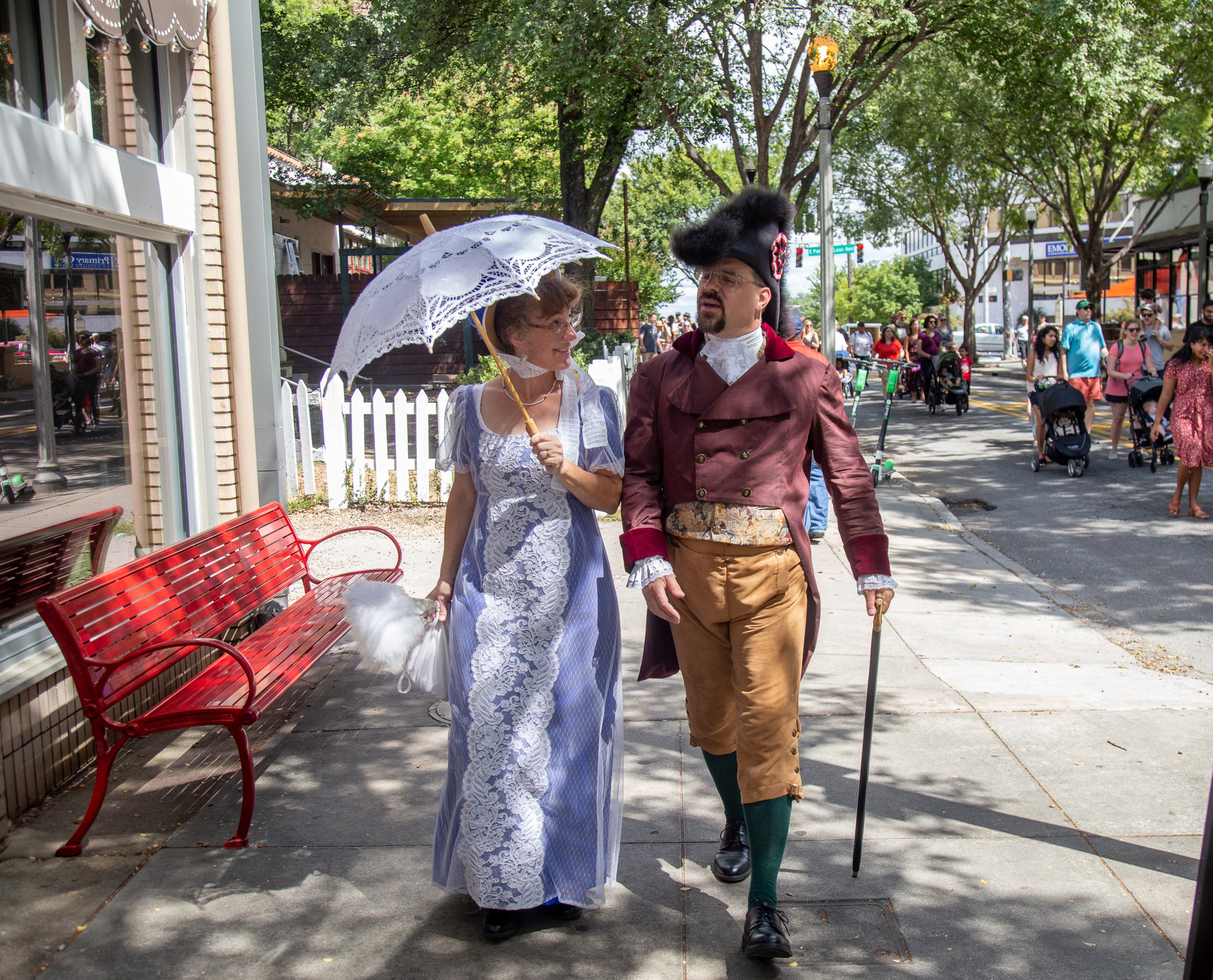 Author of the book "Jane Austen Lied To Me", Jeanette Watts walks with her husband Michael Watts during the AJC Decatur Book Festival on Sunday, September 1, 2019. STEVE SCHAEFER / SPECIAL TO THE AJC