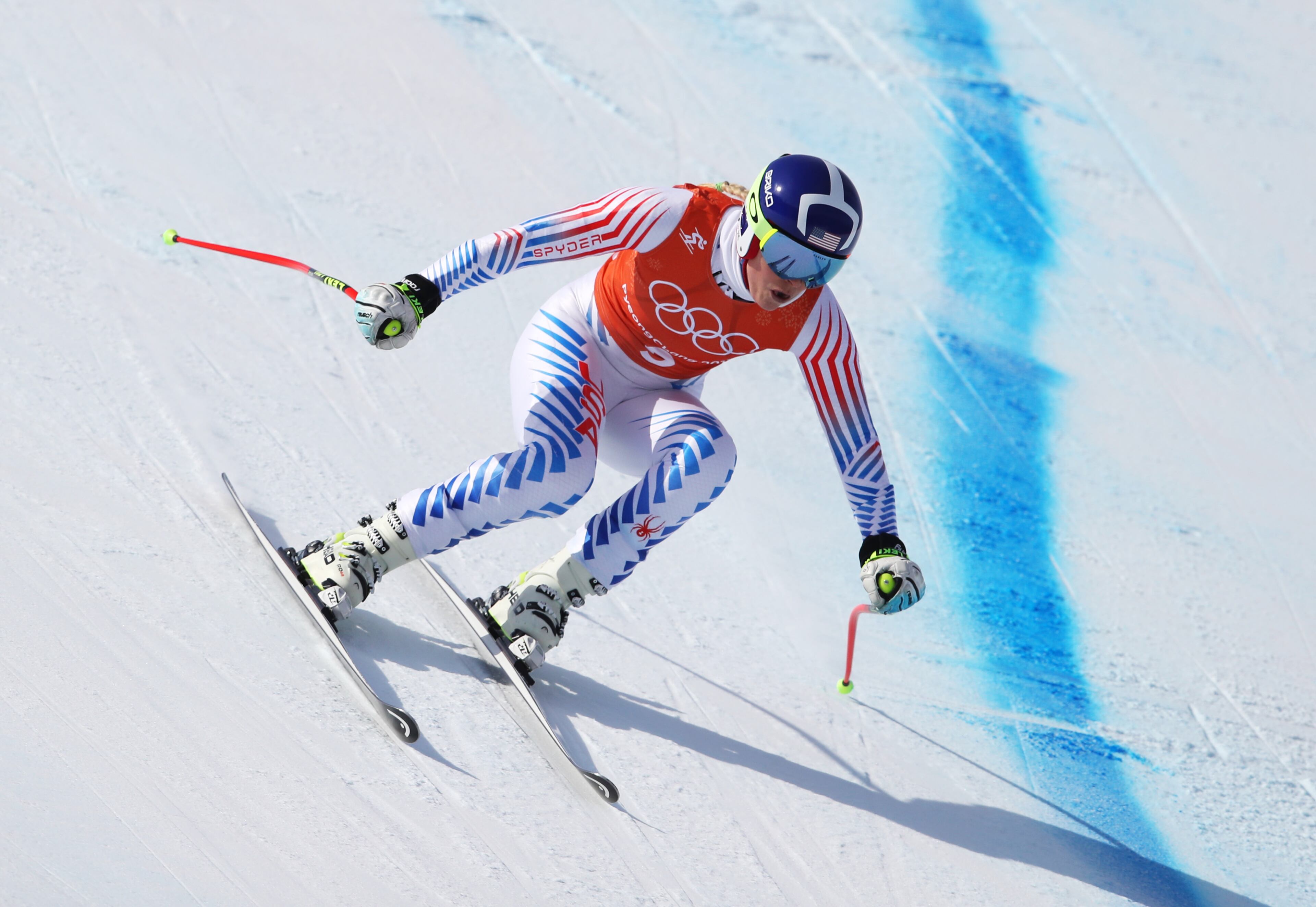 PYEONGCHANG-GUN, SOUTH KOREA - FEBRUARY 19: Lindsey Vonn of the United States makes a run during Alpine Skiing Ladies' Downhill Training on day 10 of the PyeongChang 2018 Winter Olympic Games at Jeongseon Alpine Centre on February 19, 2018 in Pyeongchang-gun, South Korea. (Photo by Sean M. Haffey/Getty Images)