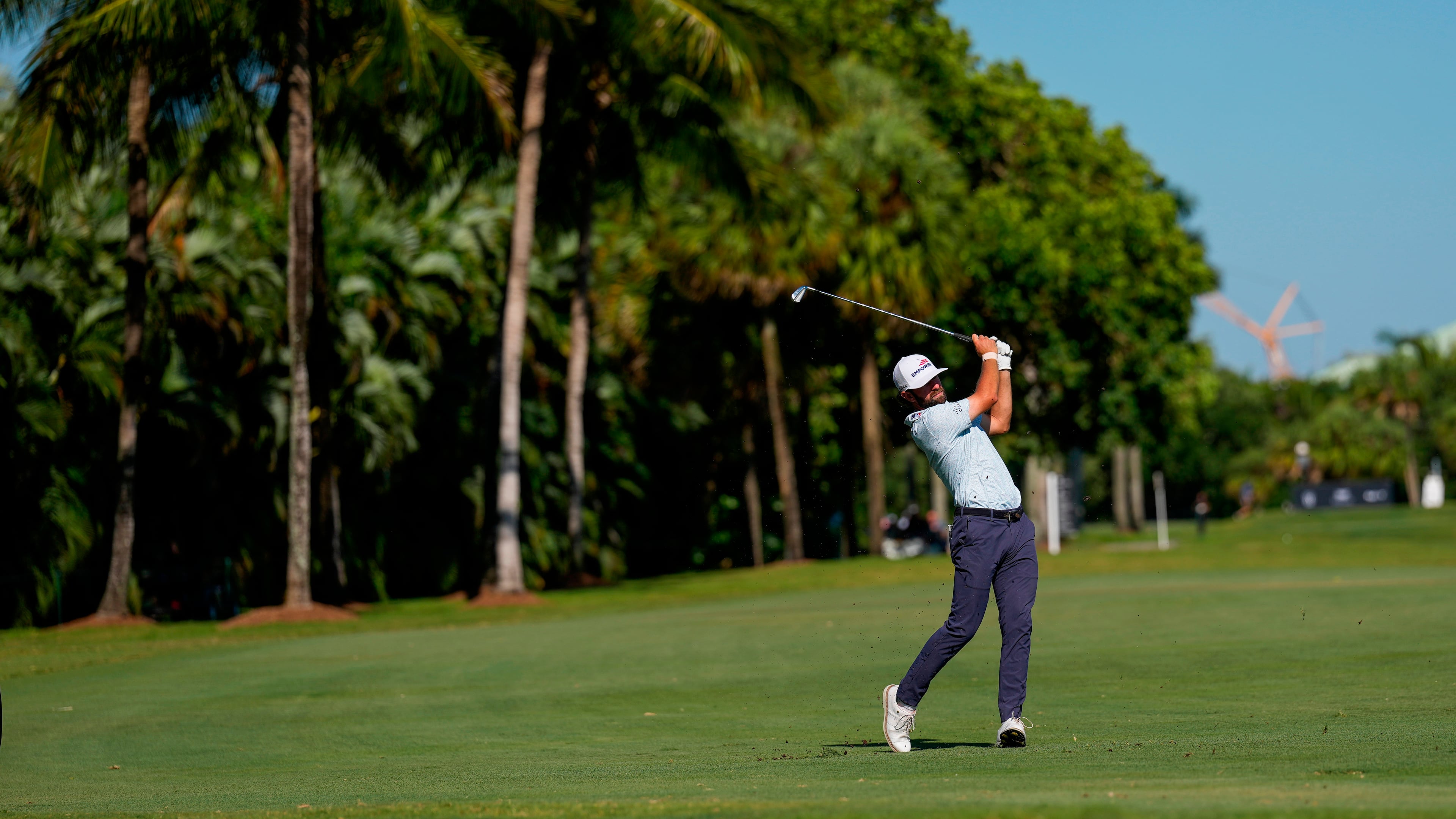 Cameron Young hits from the 14th fairway during the third round of the Cadillac Championship PGA golf tournament Saturday, May 2, 2026, in Doral, Fla. (AP Photo/David J. Phillip)