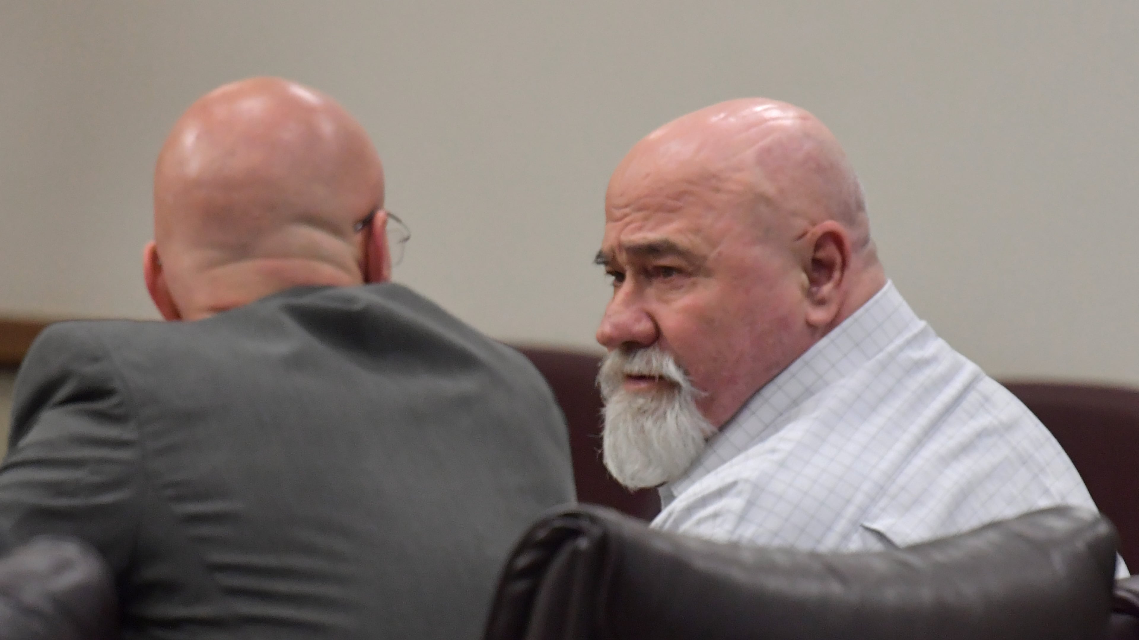 June 25, 2018 Griffin - Franklin Gebhardt (right) confers with his attorney Larkin Lee (left) during the murder trial of Franklin Gebhardt in front of Spalding County Superior Court Judge W. Fletcher Sams at the Spalding County Courthouse on Tuesday, June 25, 2018. HYOSUB SHIN / HSHIN@AJC.COM