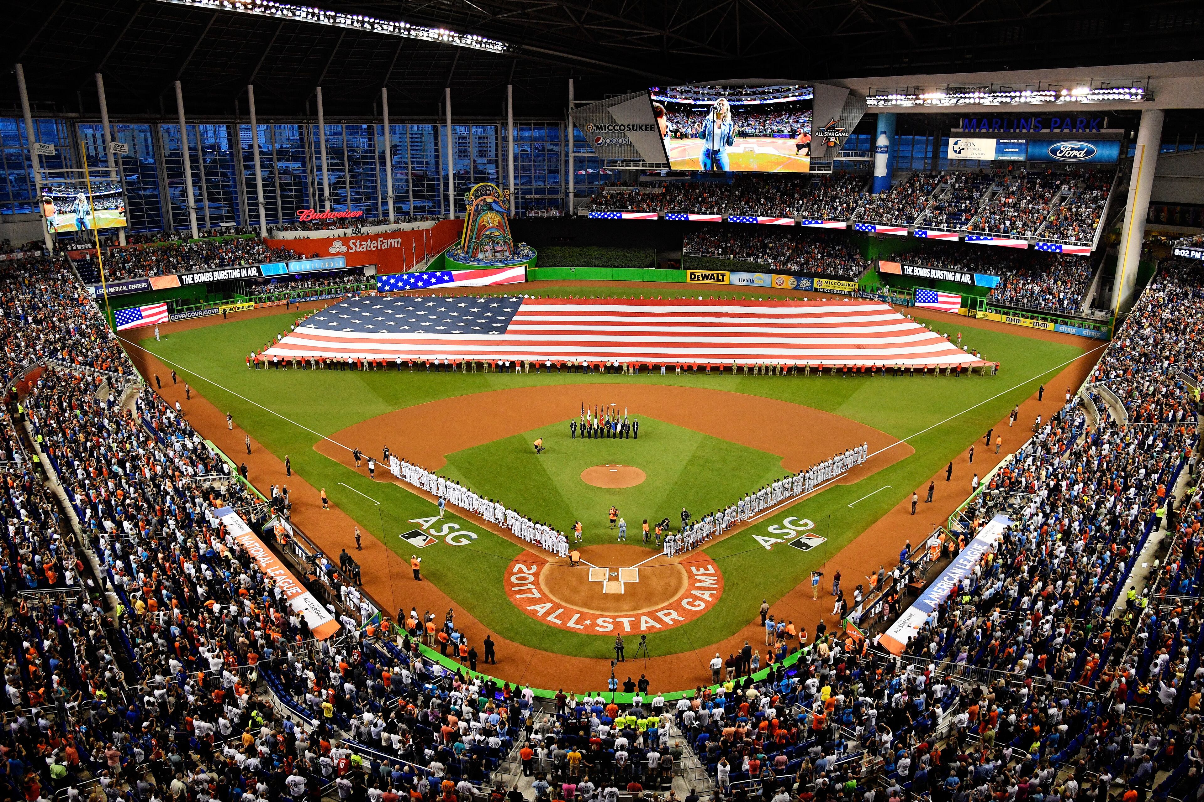 MIAMI, FL - JULY 11: A general view during the national anthem prior to the 88th MLB All-Star Game at Marlins Park on July 11, 2017 in Miami, Florida. (Photo by Mark Brown/Getty Images)