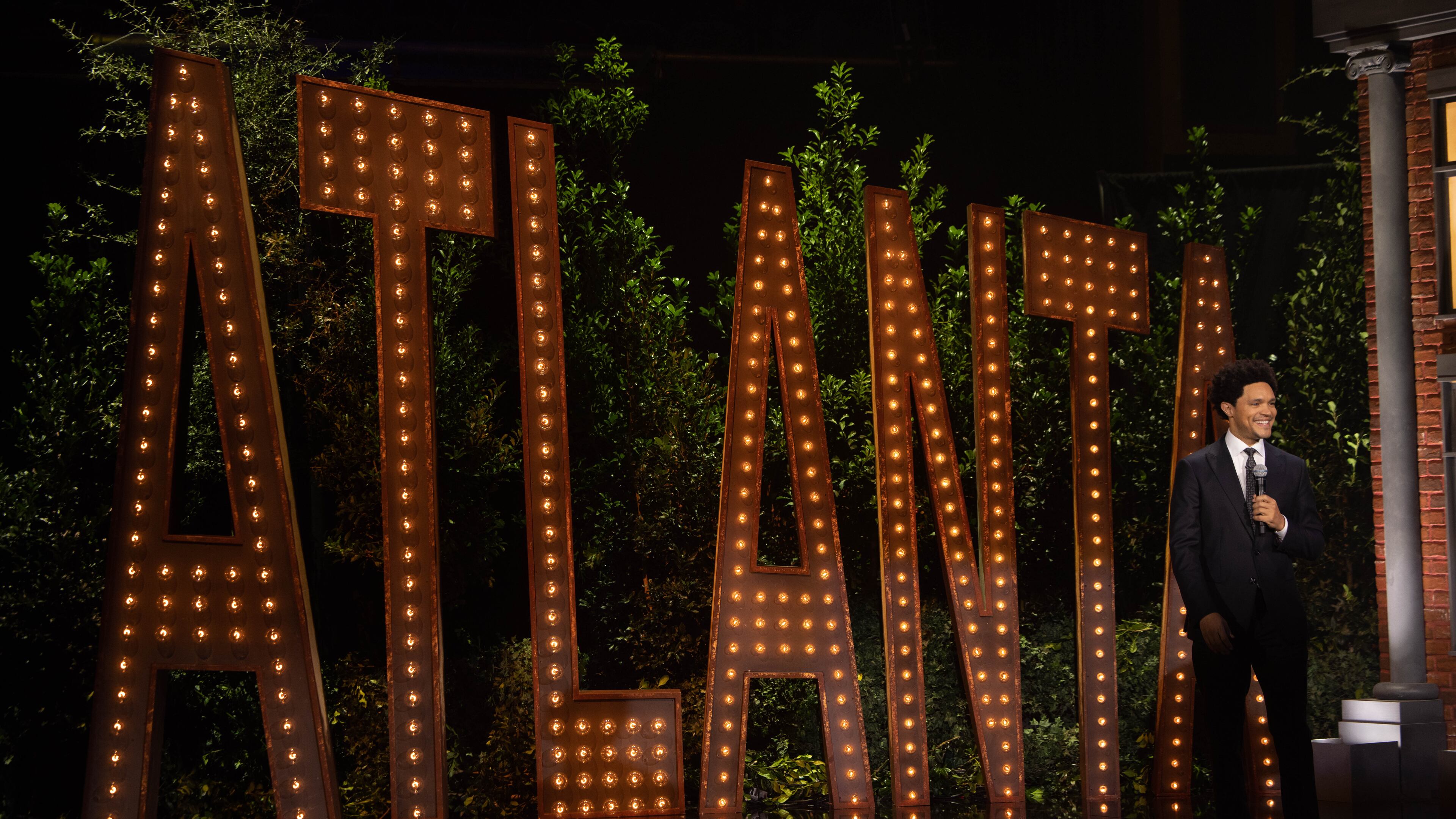 Trevor Noah on stage at the Tabernacle on October 31, 2022 for a live taping of "The Daily Show." COMEDY CENTRAL