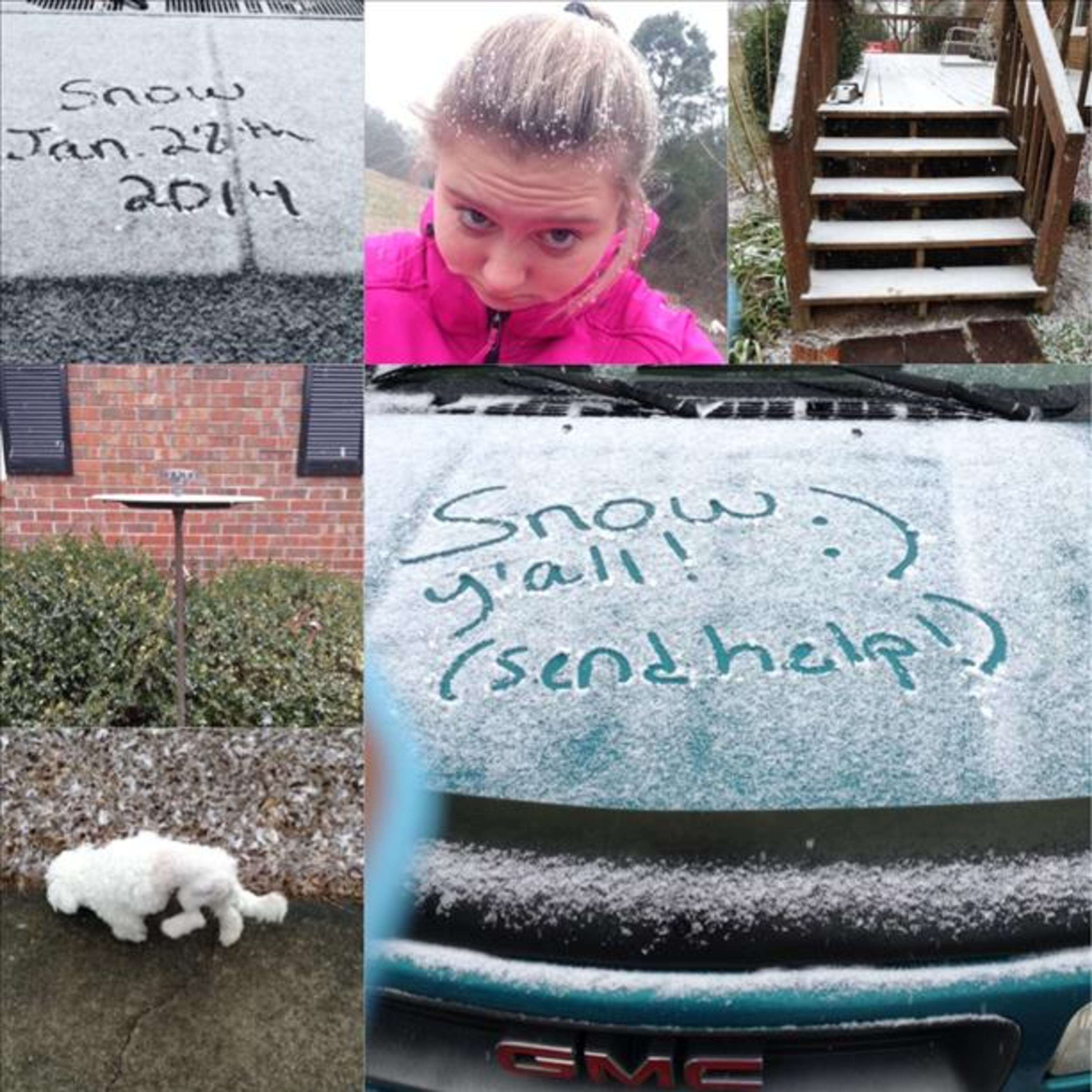 Photos from Georgia residents in North Georgia and Atlanta during the snow storm of January 29, 2014. Snow started around noon on Tuesday and spread across North Georgia covering the ground, closing schools and businesses and creating gridlock on the roadways.