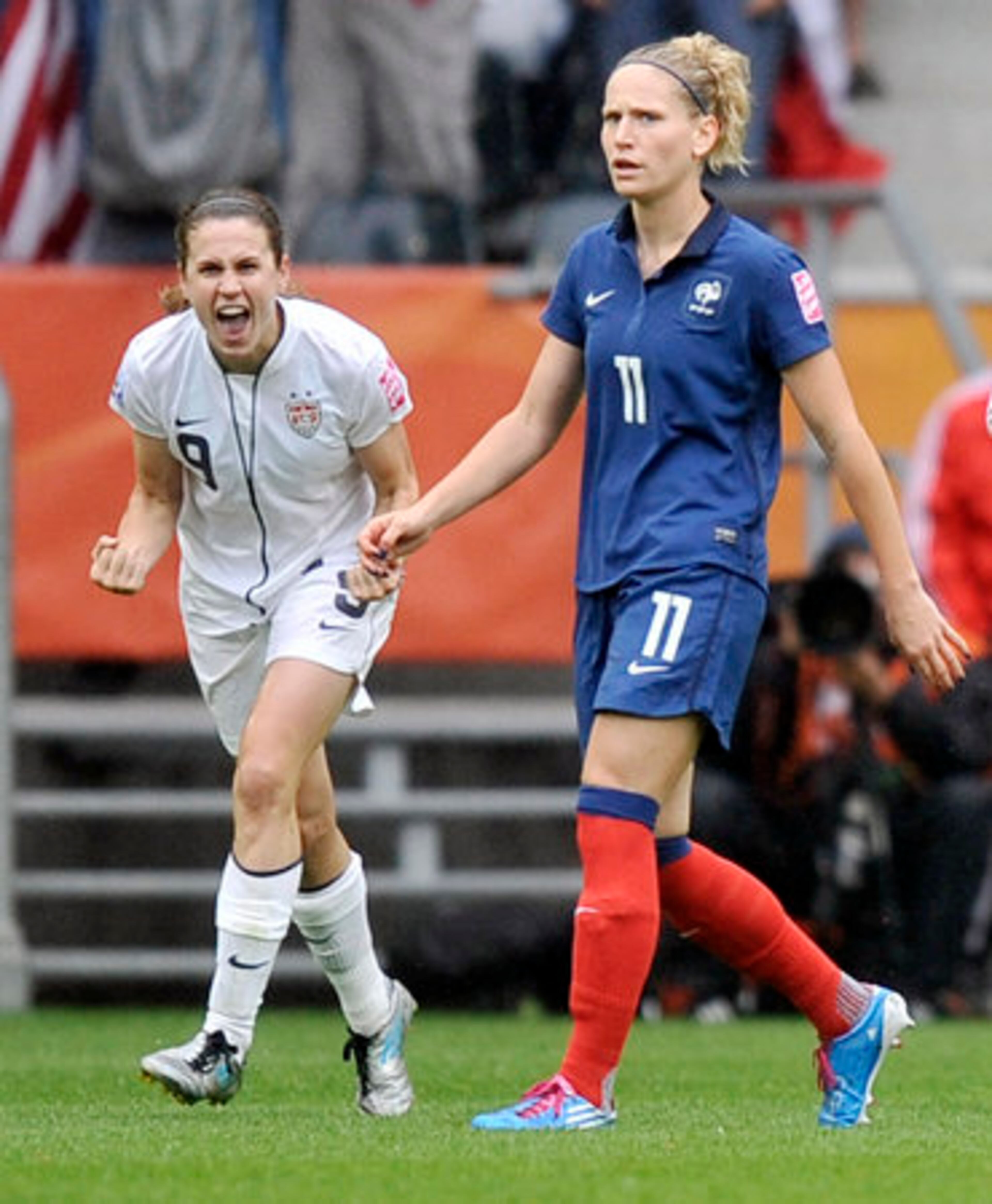 The United States' Heather O'Reilly is psyched by the 1-0 lead.