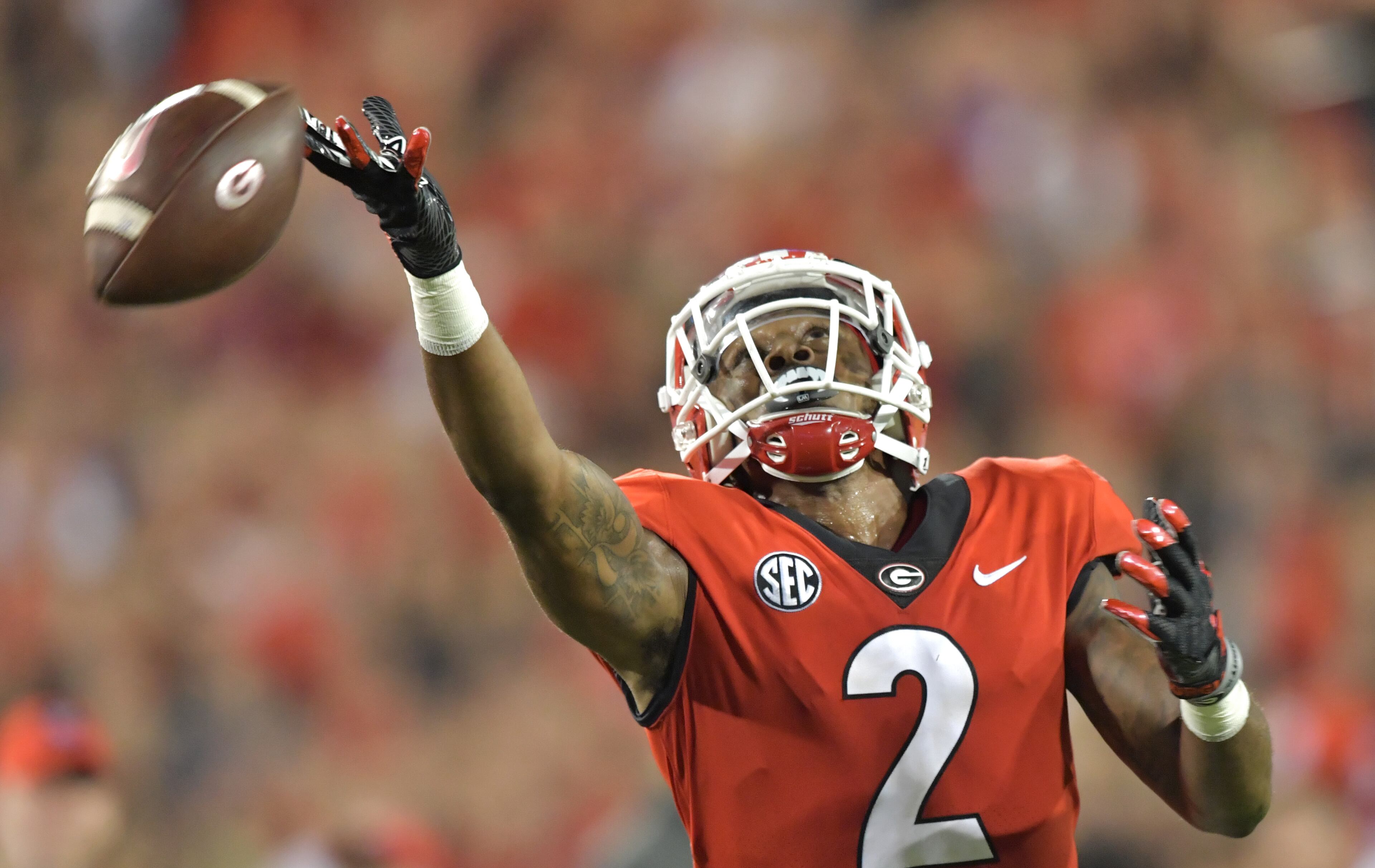 October 6, 2018 Athens - Georgia wide receiver Jayson Stanley (2) is not able to catch in the second half during a NCAA college football game at Sanford Stadium in Athens on Saturday, October 6, 2018. Georgia won 41-13 over the Vanderbilt. HYOSUB SHIN / HSHIN@AJC.COM