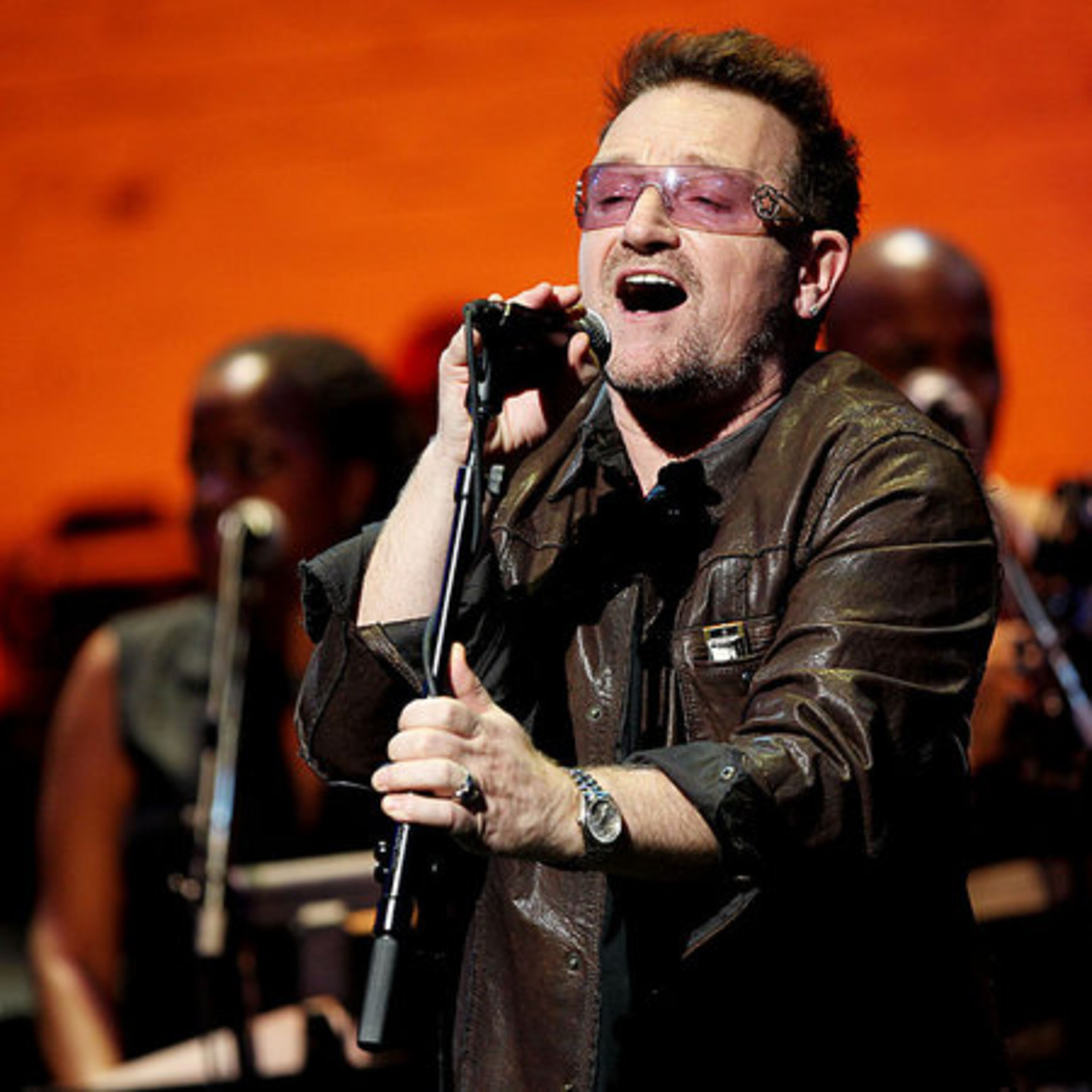 Bono, from the Irish band U2, performs at The Jazz Foundation of America Celebrates a Great Night in Harlem at The Apollo Theater.