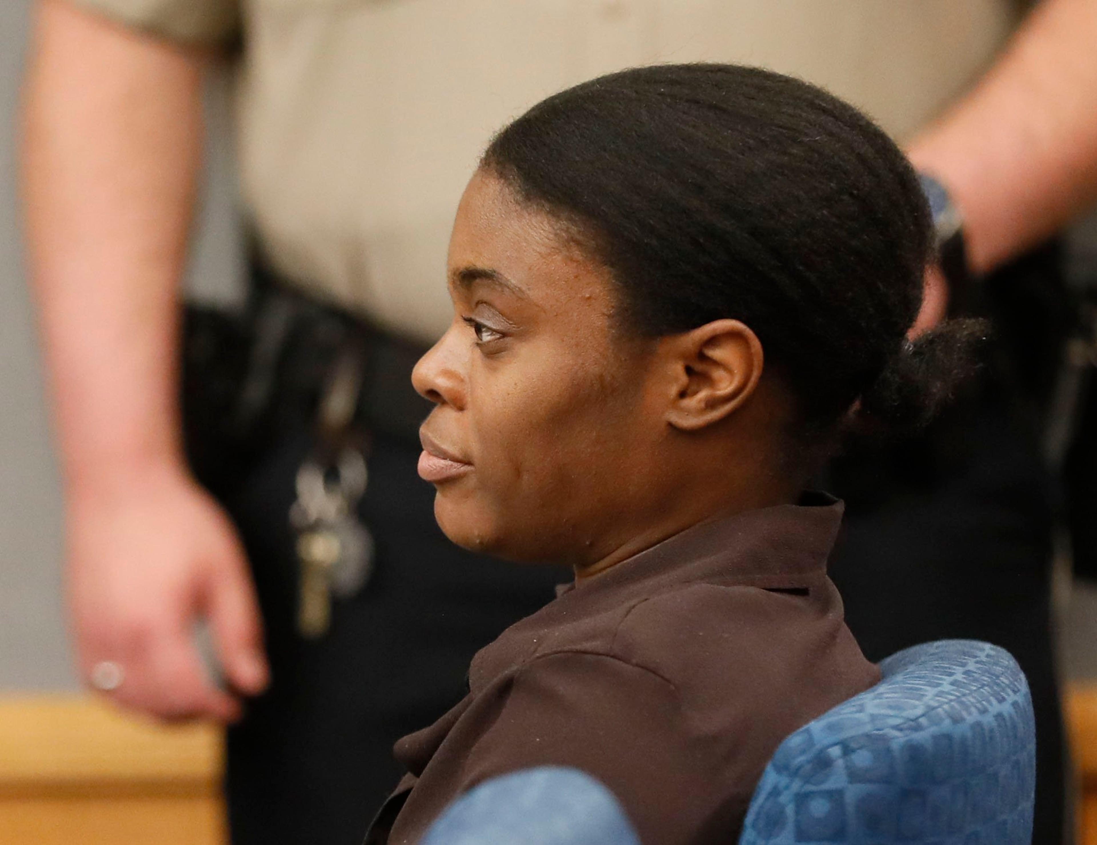 April 29, 2019 - Lawrenceville - Tiffany Moss looked straight ahead and showed little reaction as the verdict was announced. A jury found Moss, who is representing herself, guilty of intentionally starving her 10-year-old stepdaughter Emani to death in the fall of 2013, in addition to other charges. Bob Andres / bandres@ajc.com