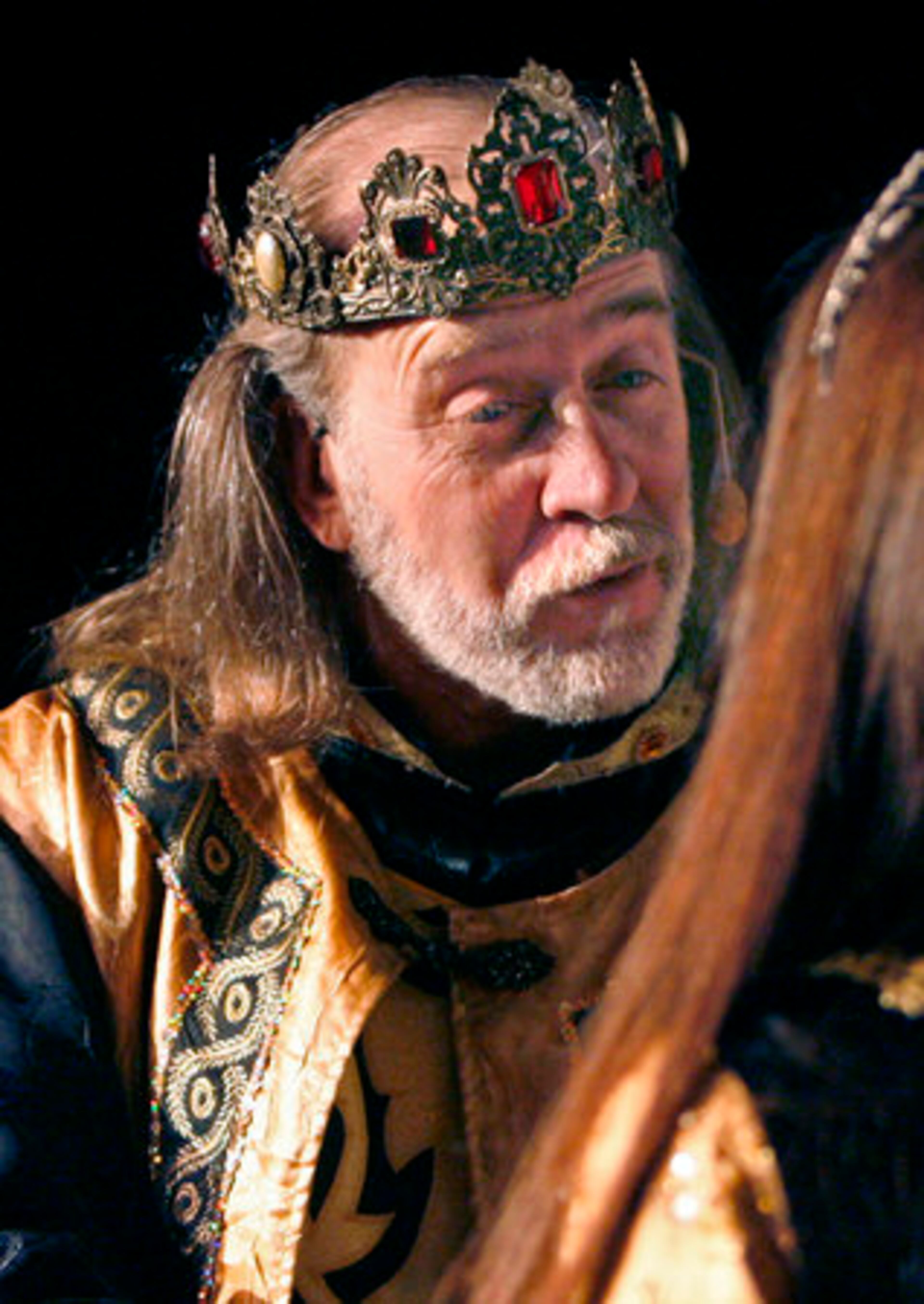 King Phillipe, portrayed by Charles Groves, talks with Princess Leonor, Megan Schierek (right) during a dress rehearsal. Both Groves and Schierek have been playing these roles and other small parts since the show opened in 2006.