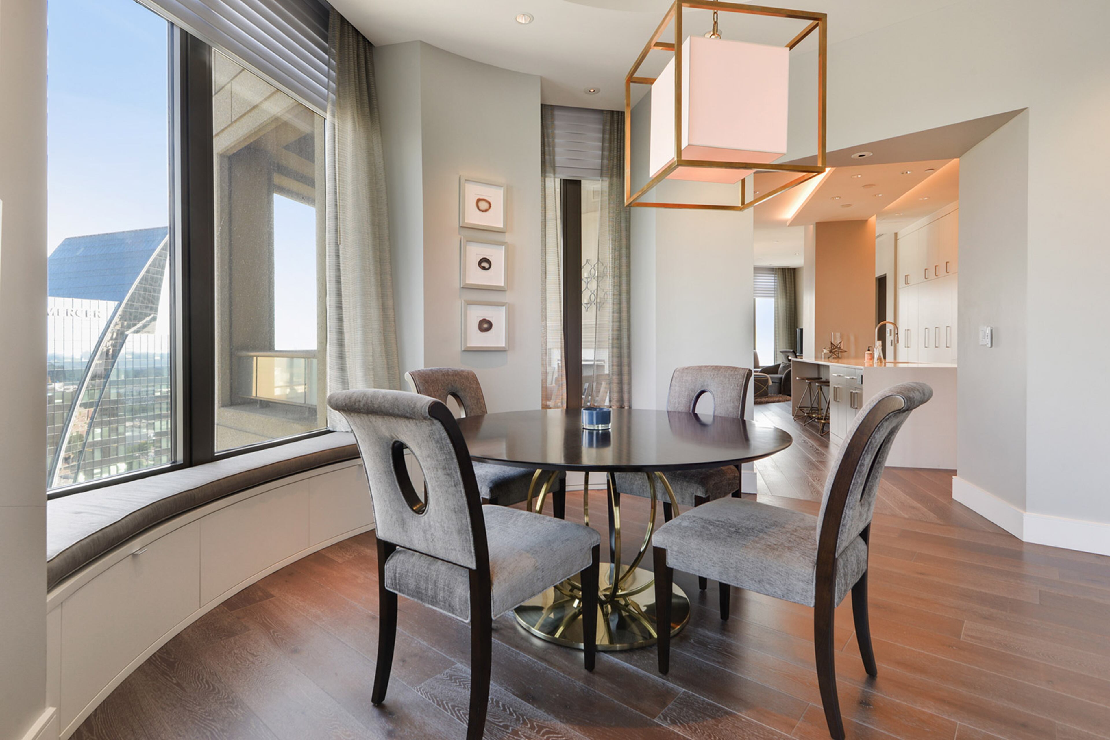 A separate dining area is adjacent to the kitchen.