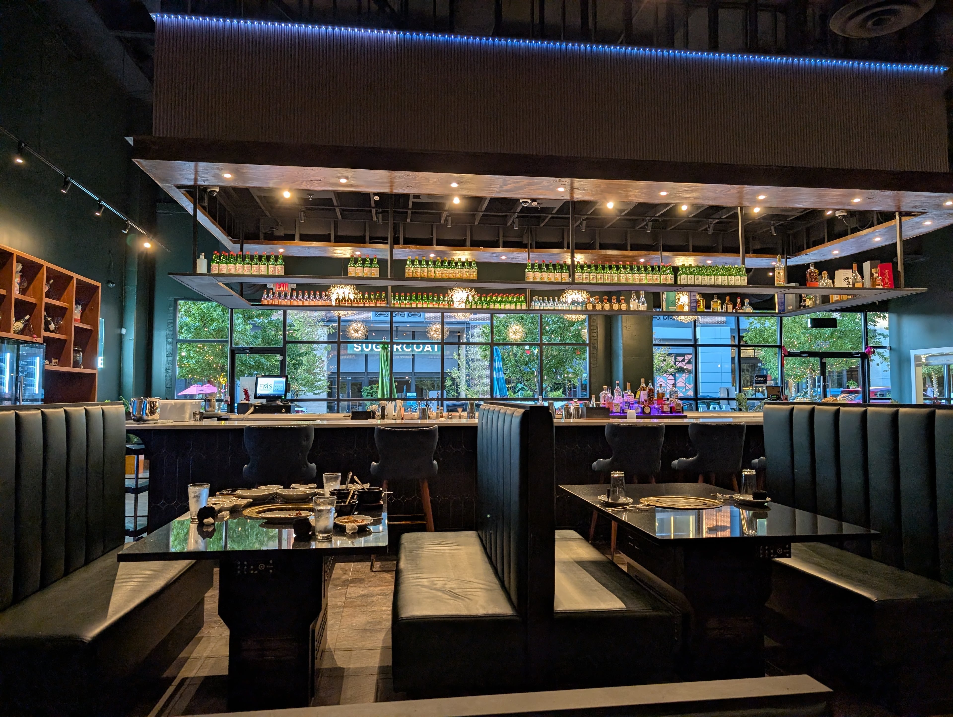 Bene Korean BBQ's modern interior in the Uptown Atlanta development in the Lindbergh neighborhood. (Su-Jit Lin for the AJC)