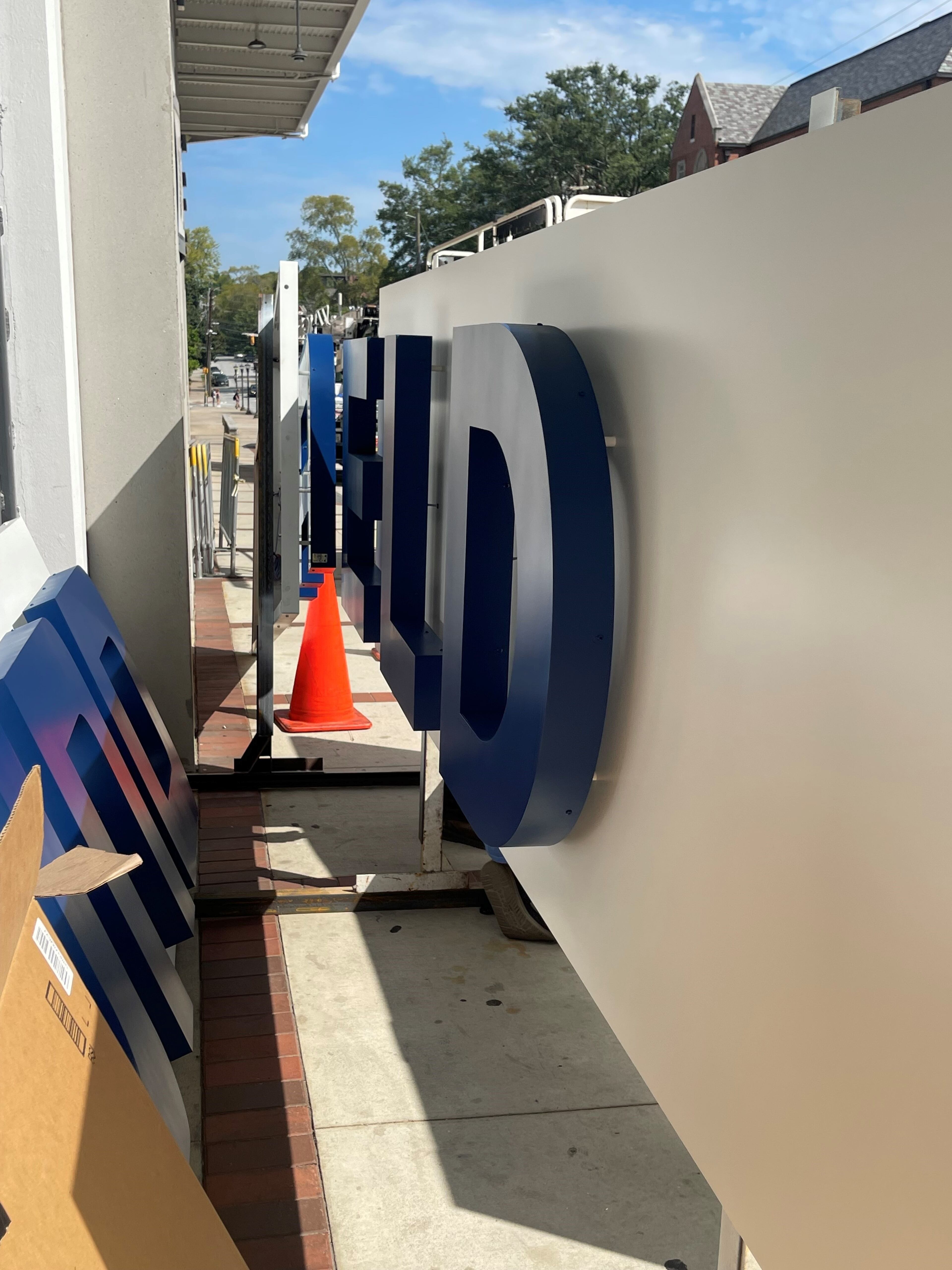 Signs are being delivered and installed at Georgia Tech's Bobby Dodd Stadium. After a recent sponsorship deal with Hyundai, the stadium will now be called Bobby Dodd Stadium at Hyundai Field.