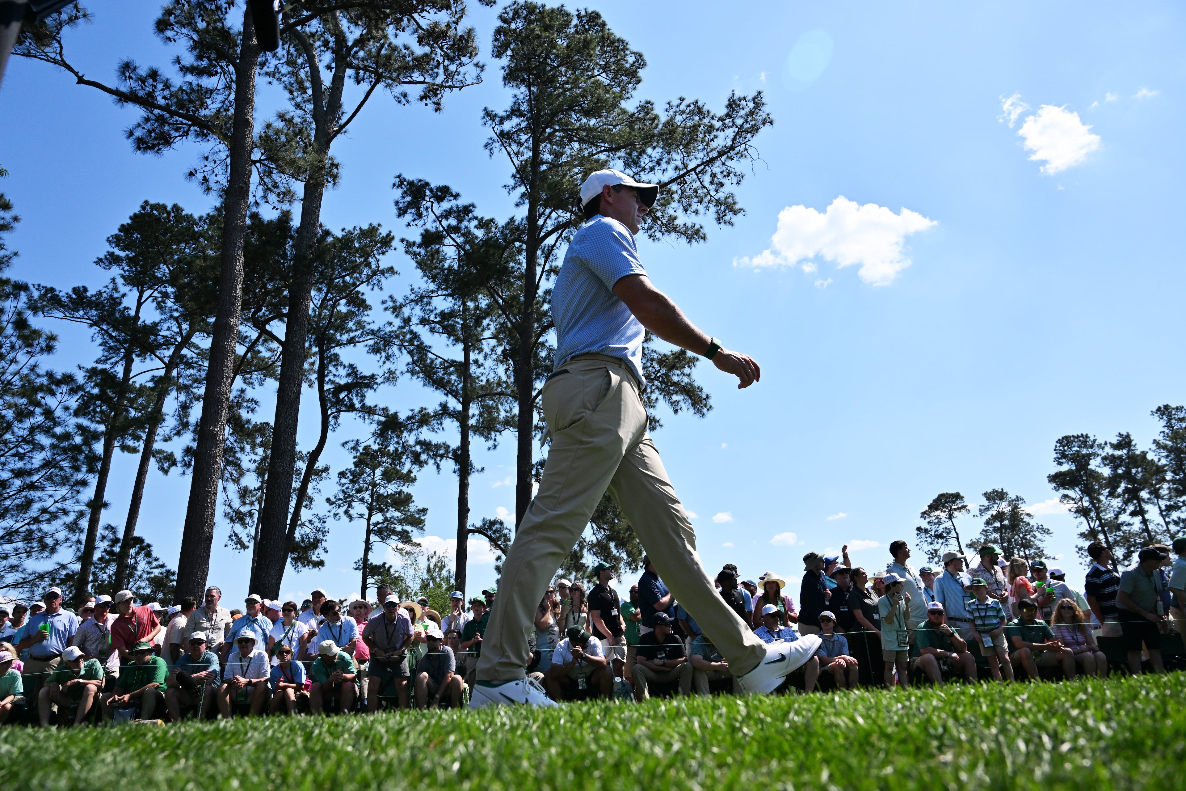 Rory McIlroy walks down fourth fairway during final round of the Masters, at Augusta National Golf Club, Sunday, April 12, 2026, in Augusta, GA (Hyosub Shin/AJC)