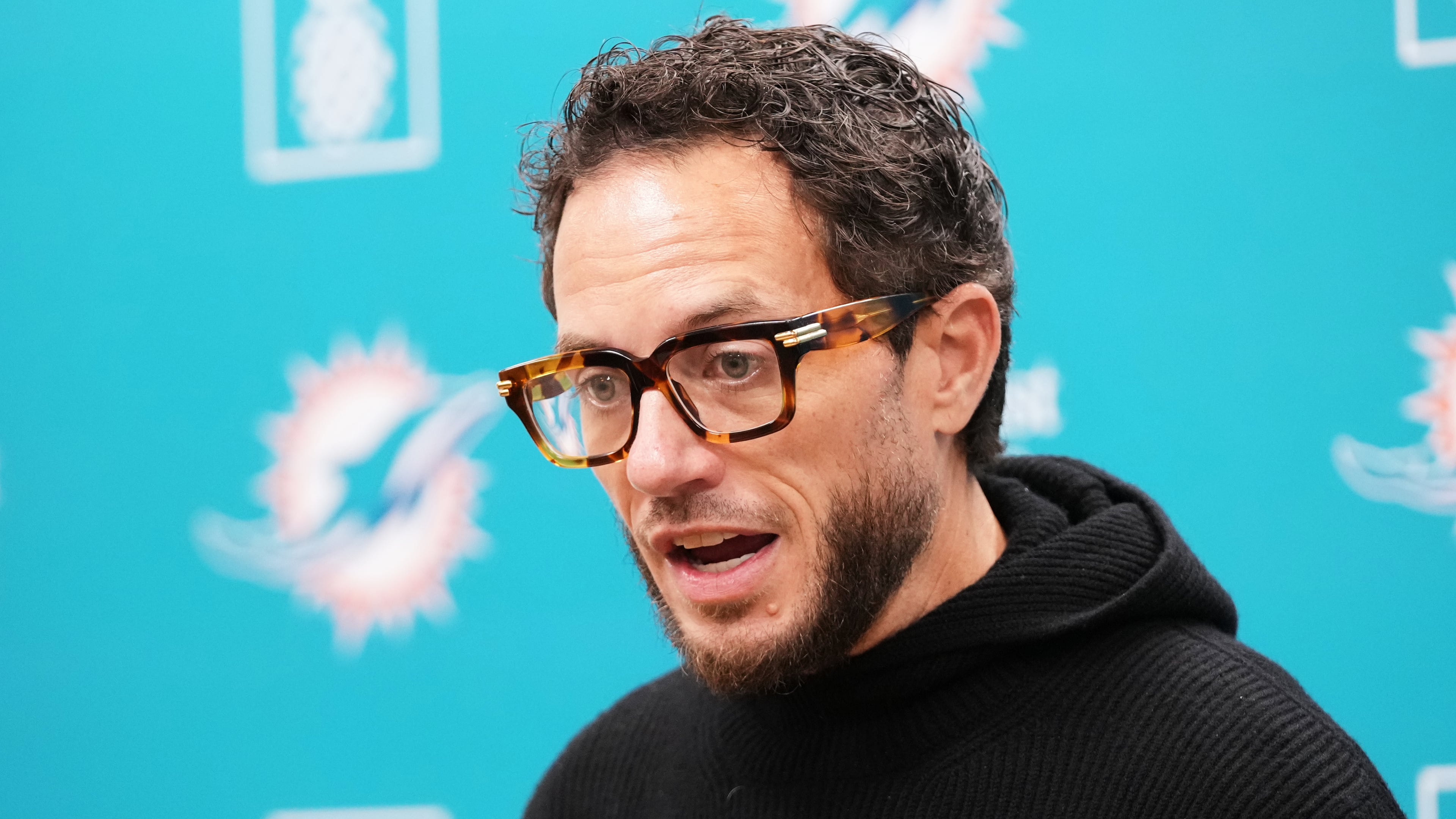 Miami Dolphins head coach Mike McDaniel responds to a question during an end-of-season NFL football news conference, Monday, Jan. 5, 2026, in Miami Gardens, Fla. (AP Photo/Lynne Sladky)