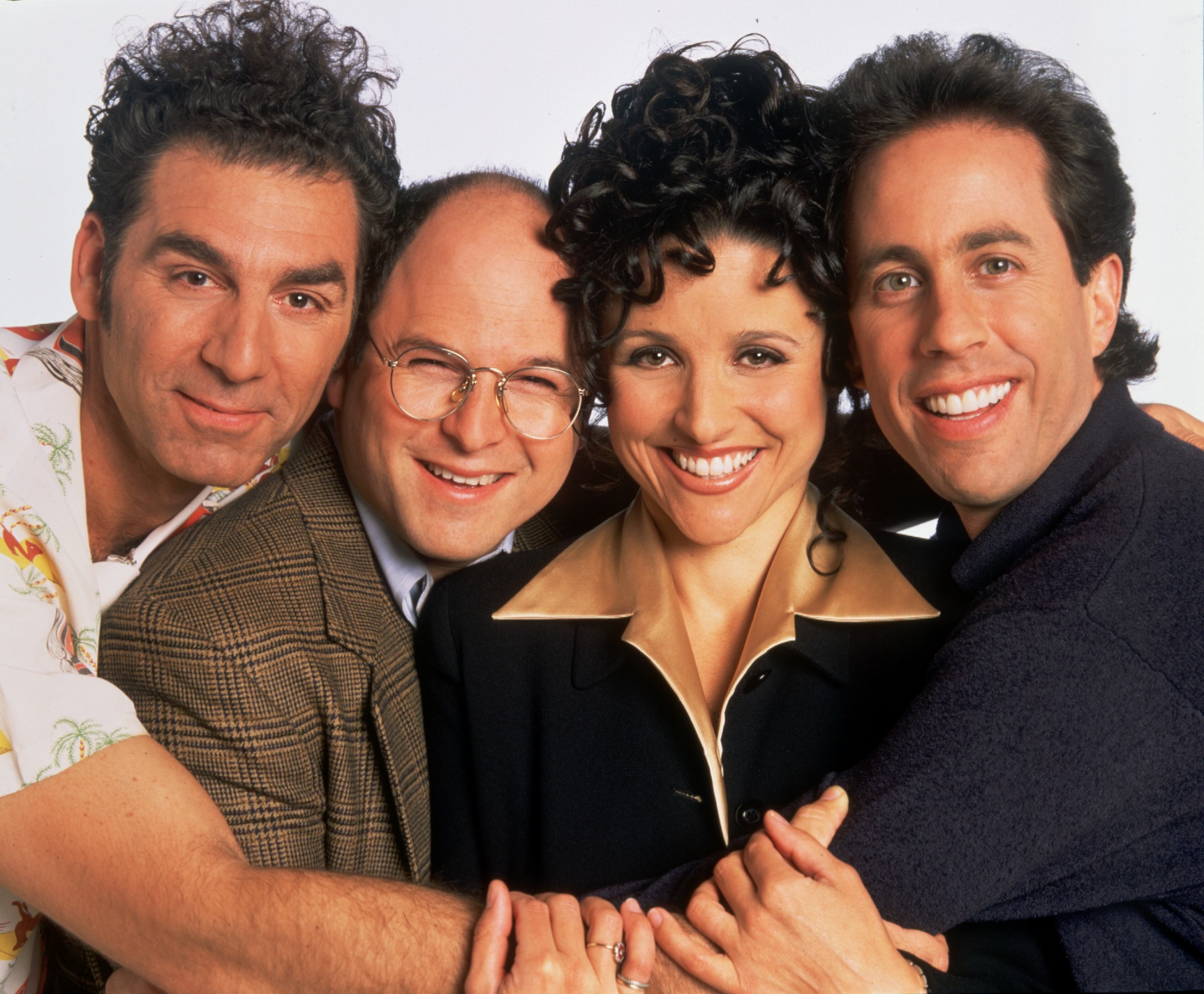 Michael Richards (left) as Kramer, Jason Alexander as George Costanza, Julia Louis-Dreyfus as Elaine Benes and Jerry Seinfeld as Jerry Seinfeld in "Seinfeld."
