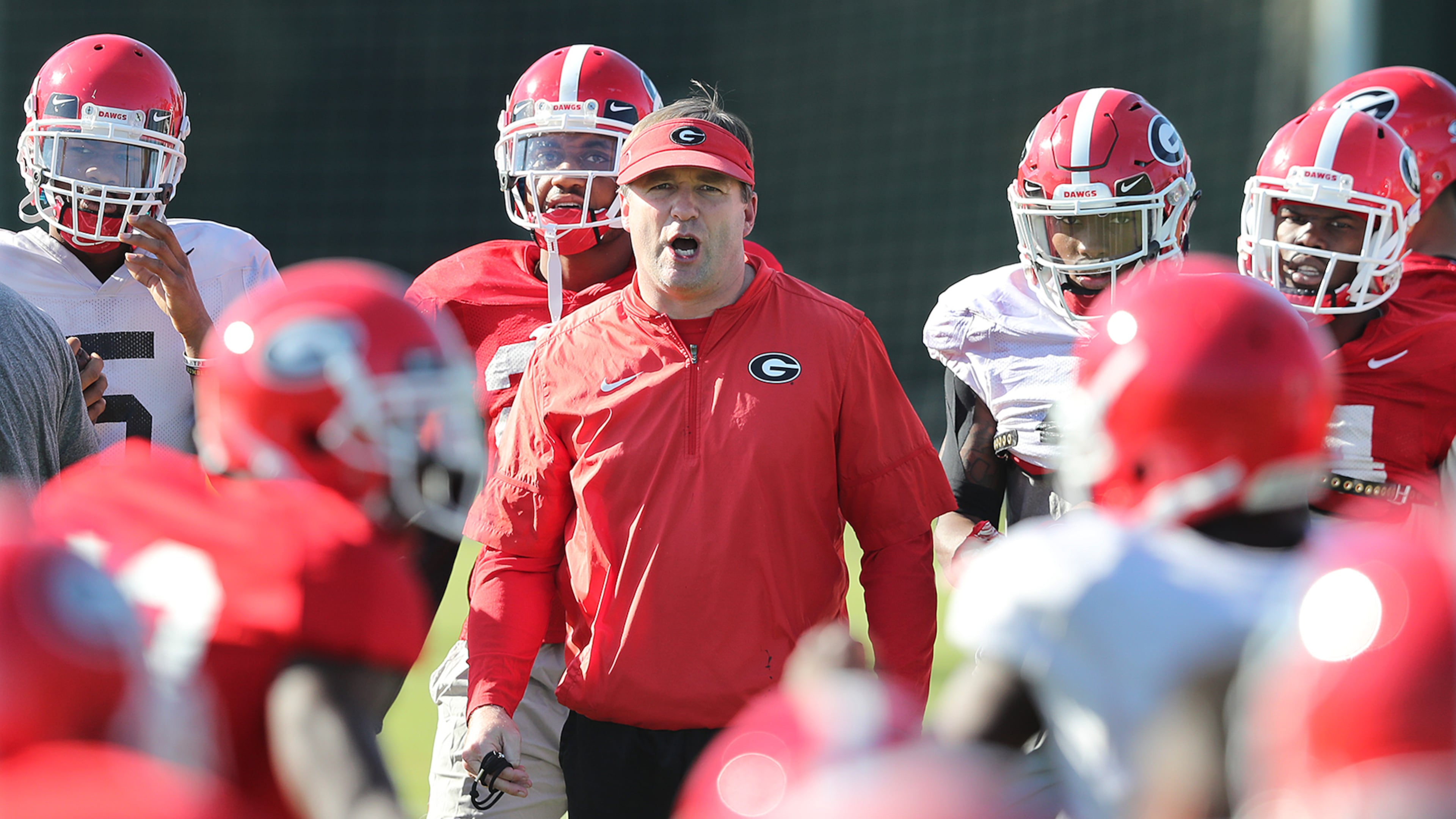 Georgia head coach Kirby Smart runs his team through practice for the Rose Bowl at the StubHub Center on Friday, December 29, 2017, in Carson. Curtis Compton/ccompton@ajc.com