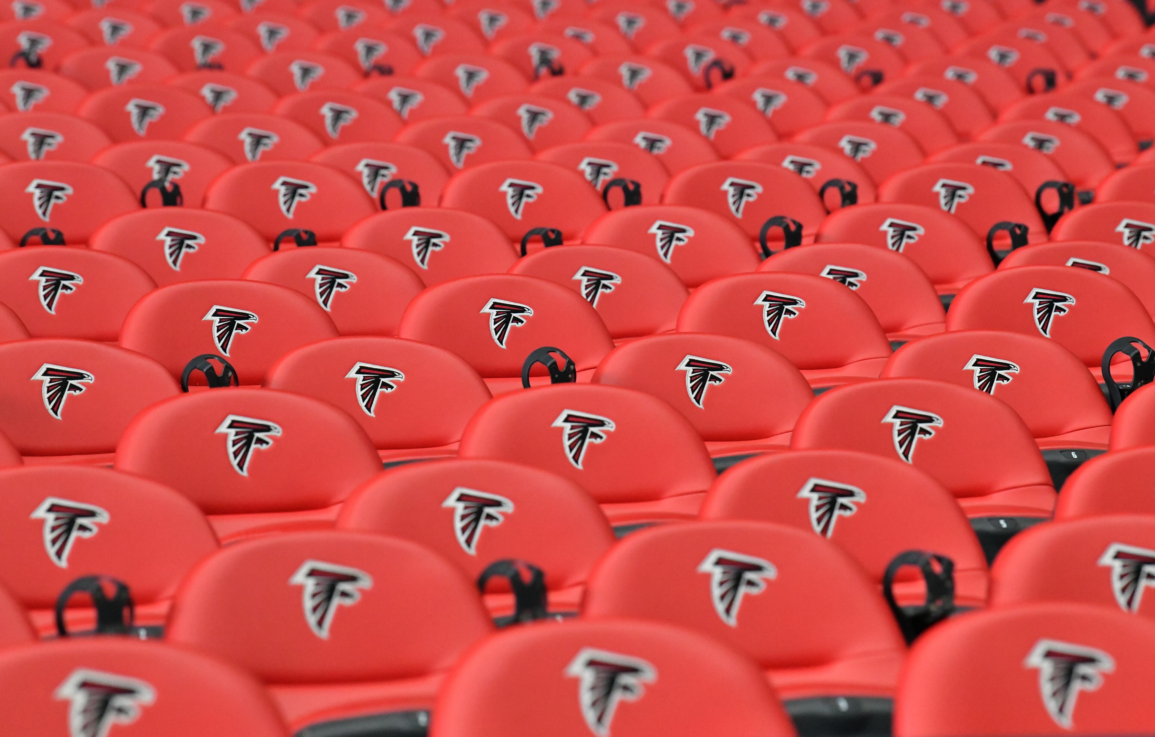 The field will be painted with the new Falcons branding and tarps will be placed over the first seven rows. (Hyosub Shin / Hyosub.Shin@ajc.com)