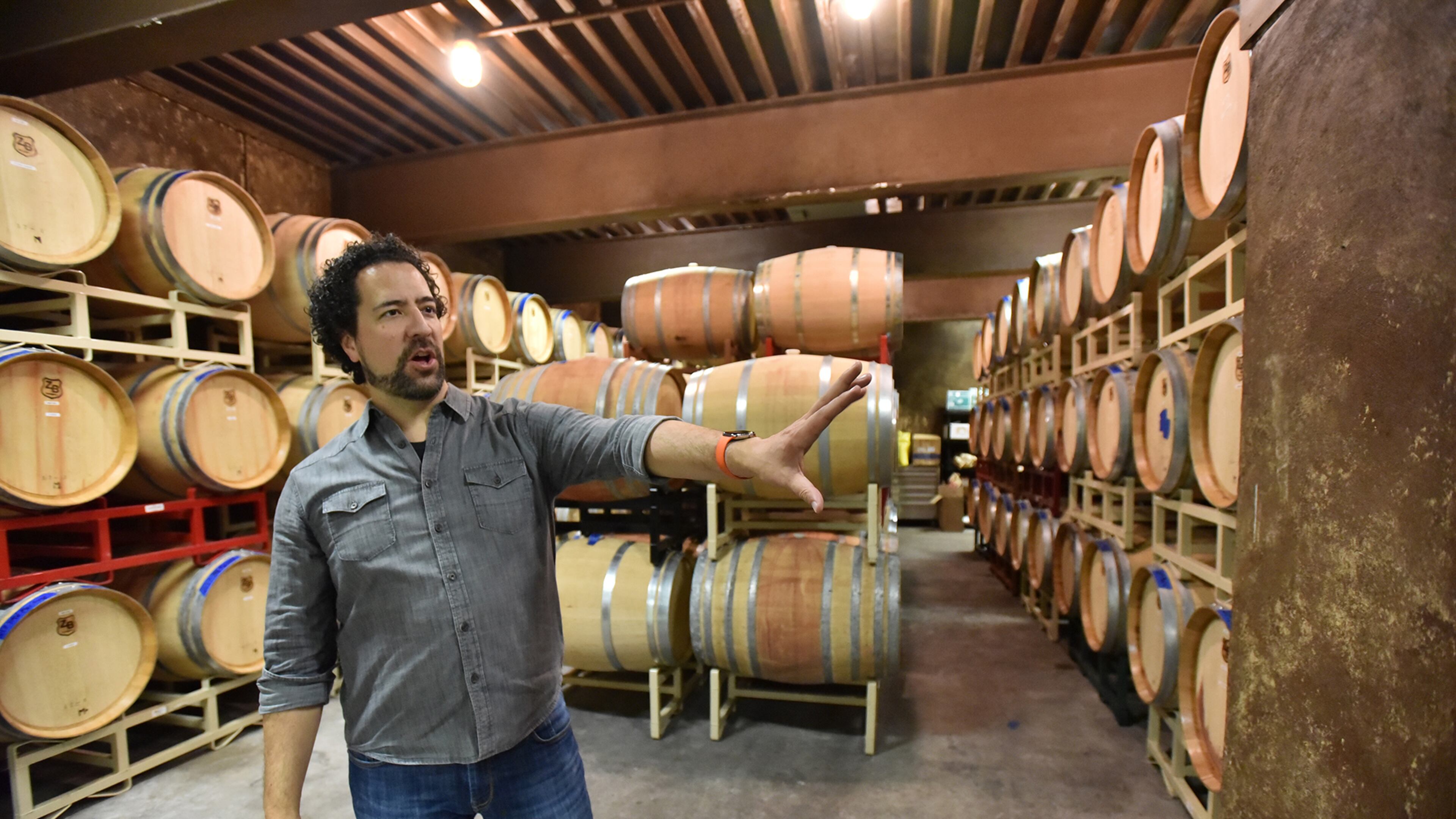 April 18, 2019 Cleveland - Eric Miller shows one of wine caves at Yonah Mountain Vineyards in Cleveland on Wednesday, April 18, 2019. Yonah Mountain Vineyards is the first winery in Georgia to implement a major solar power initiative with the goal of countering its carbon footprint. It is currently the only winery in the Southeast with a program of this size generating at least 60% of its total annual energy usage. HYOSUB SHIN / HSHIN@AJC.COM