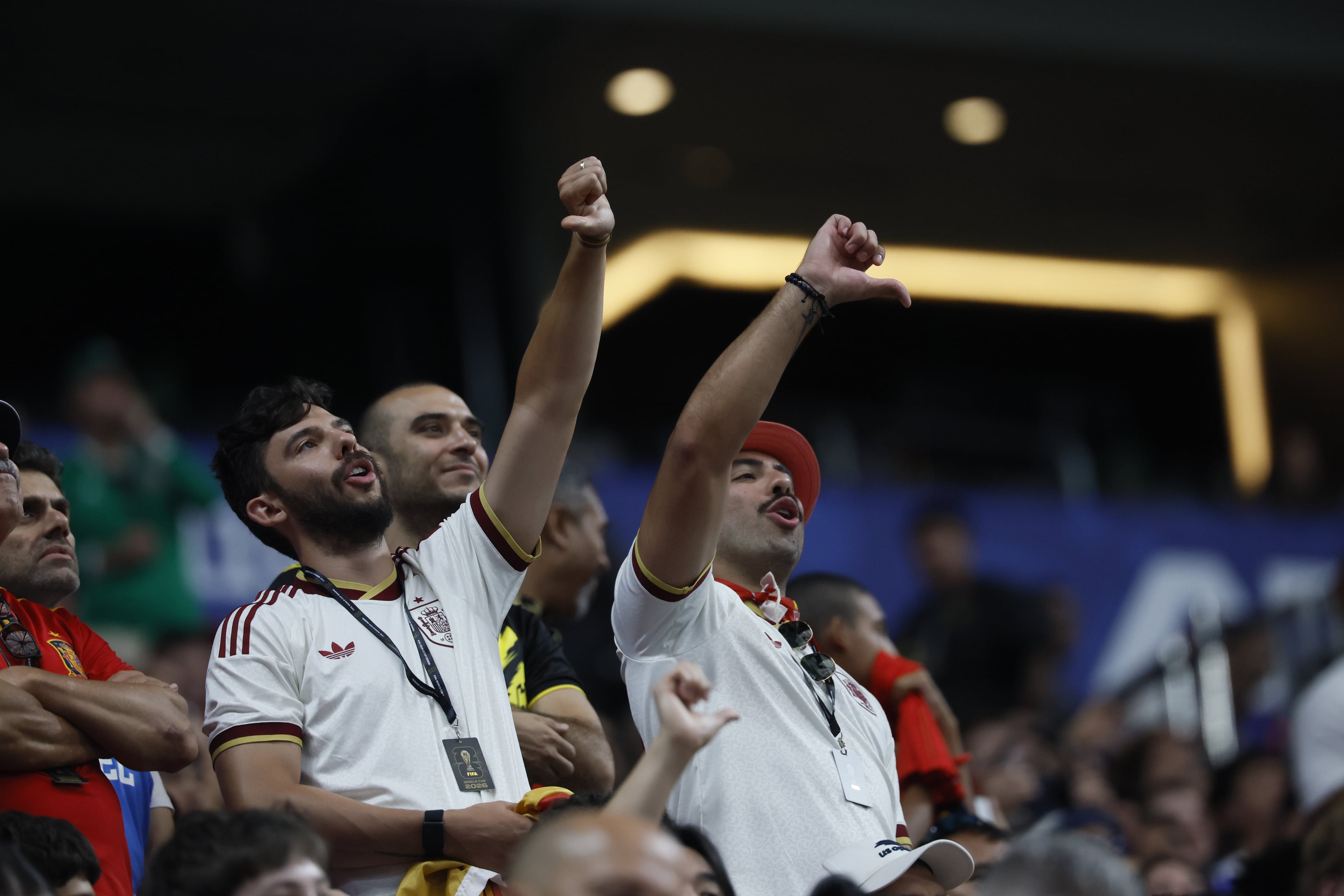 Spain fans react to Ferran Torres' goal being overruled by an offsides call during the second half of the Spain vs. Saudi Arabia World Cup match Sunday, June 21, 2026, at Atlanta Stadium. (Miguel Martinez/AJC)