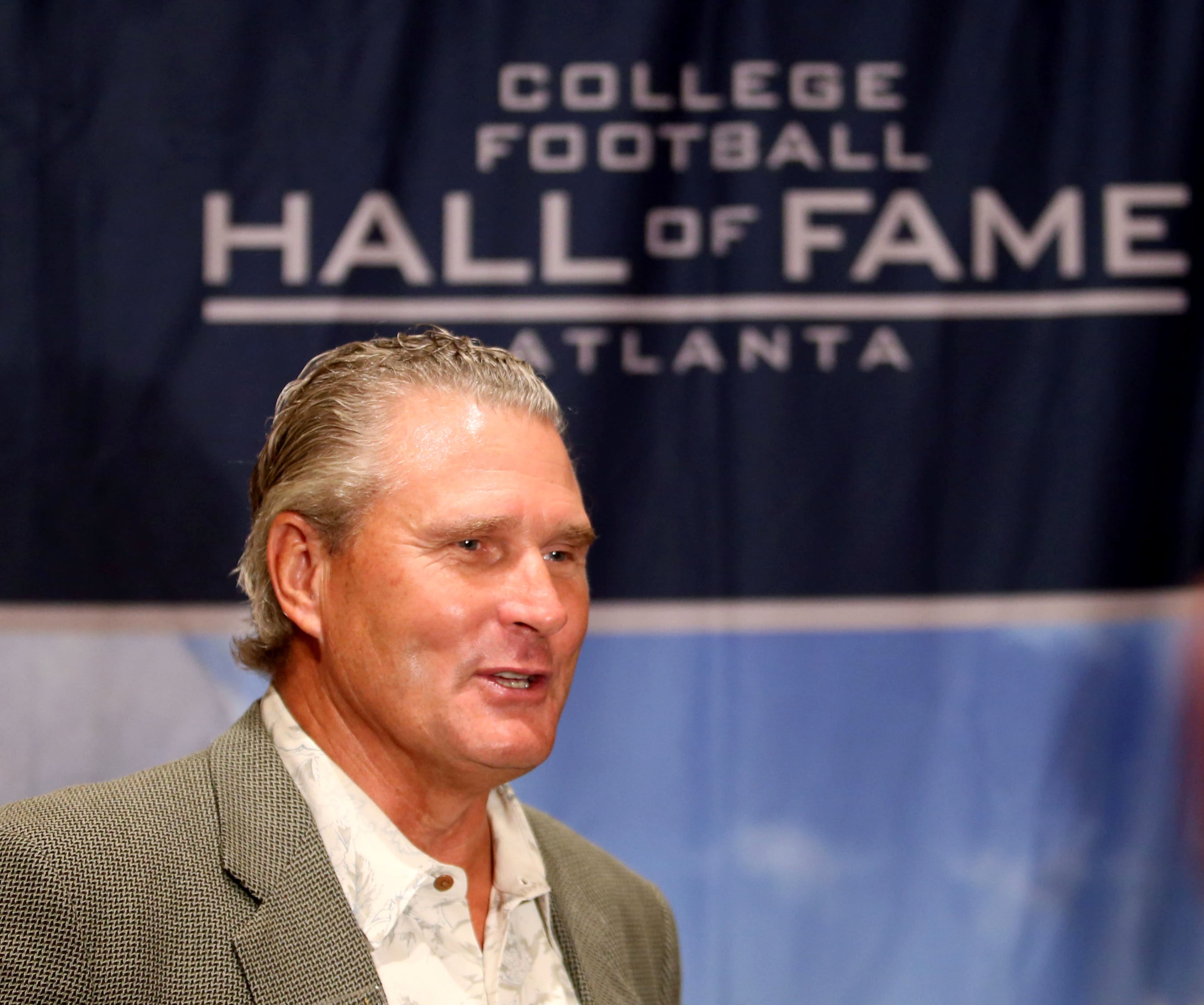 College Football Hall of Fame player inductee Steve Bartkowski (QB - California) talks with members of the media in 2013. JASON GETZ / JGETZ@AJC.COM