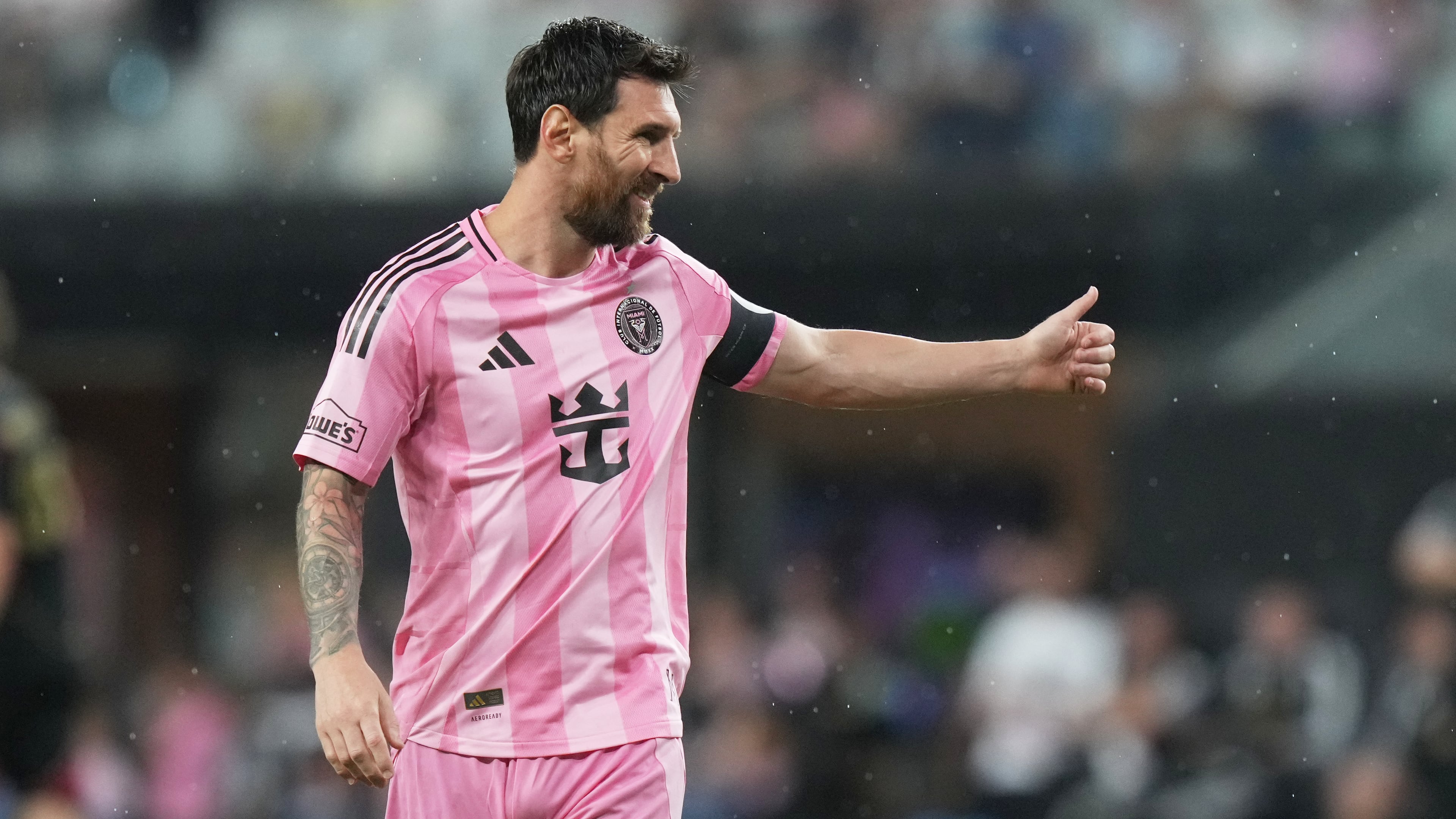 Inter Miami forward Lionel Messi (10) gestures during the second half of an MLS soccer match against Atlanta United, Saturday, Sept. 5, 2026, in Miami. (AP Photo/Lynne Sladky)
