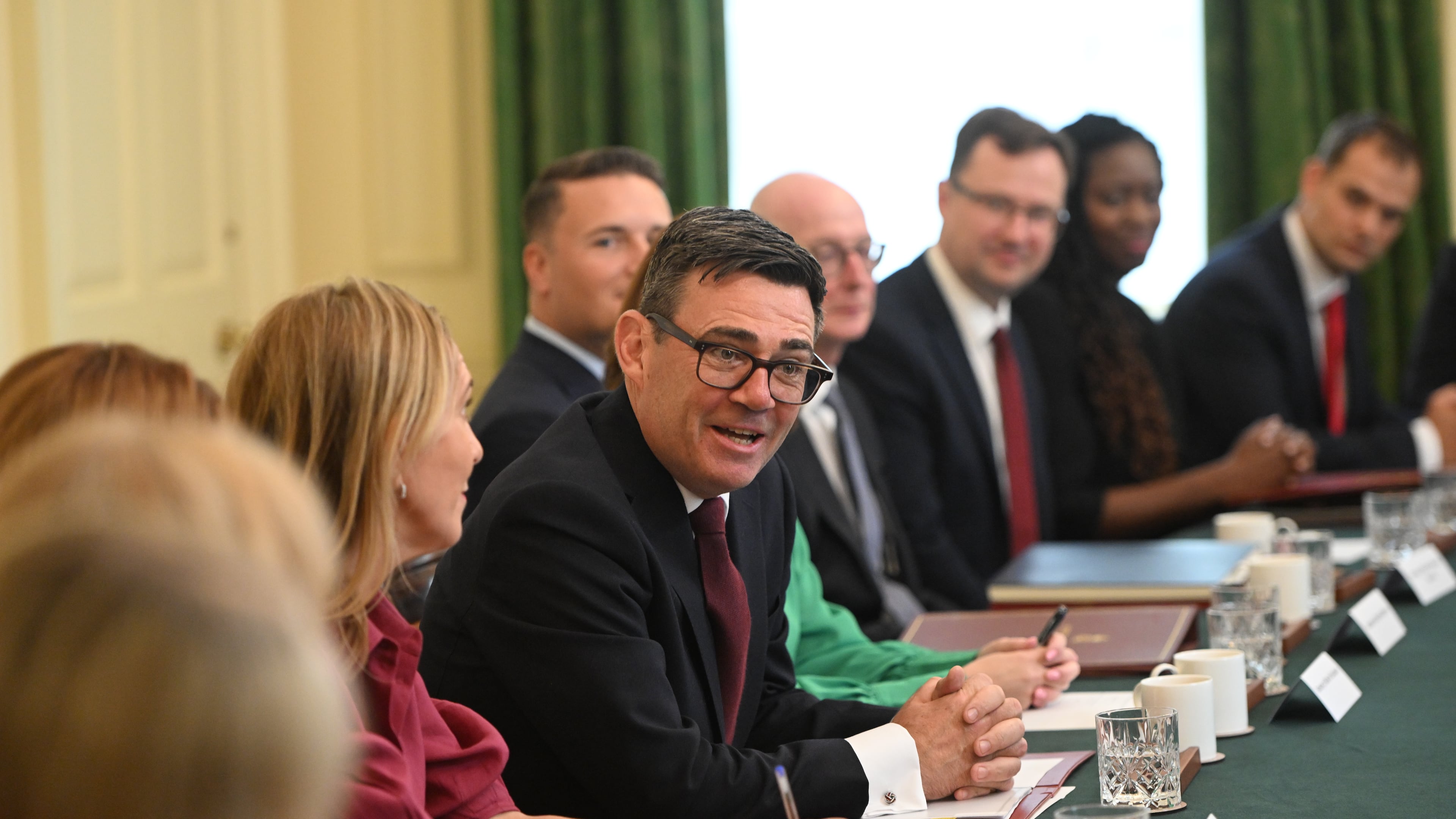 Britain's Prime Minister Andy Burnham, center, attends his first cabinet meeting as prime minister at 10 Downing Street, London, Tuesday July 21, 2026. (Eddie Mulholland/Pool Photo via AP)