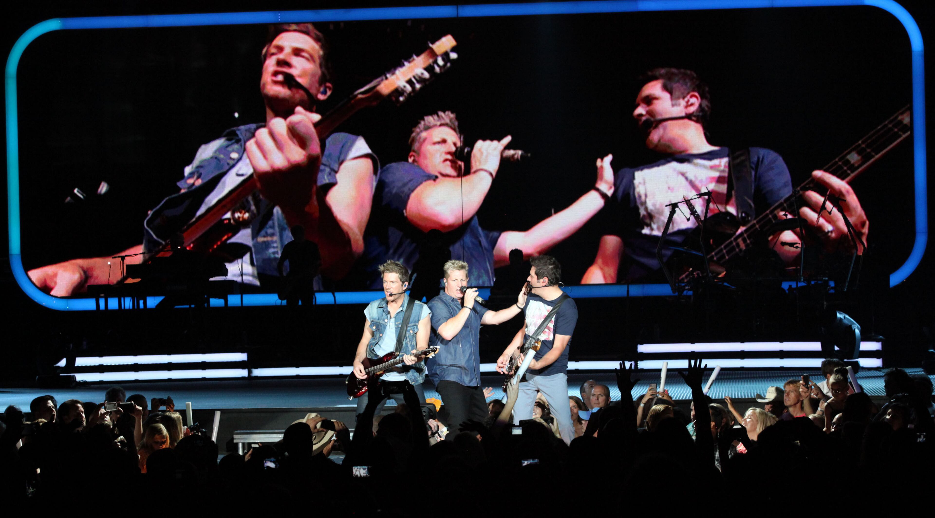 Singer Gary LeVox leads country stars Rascal Flatts on their Live & Loud 2013 tour stop at Aaron's Amphitheatre at Lakewood in Atlanta June 6, 2013.