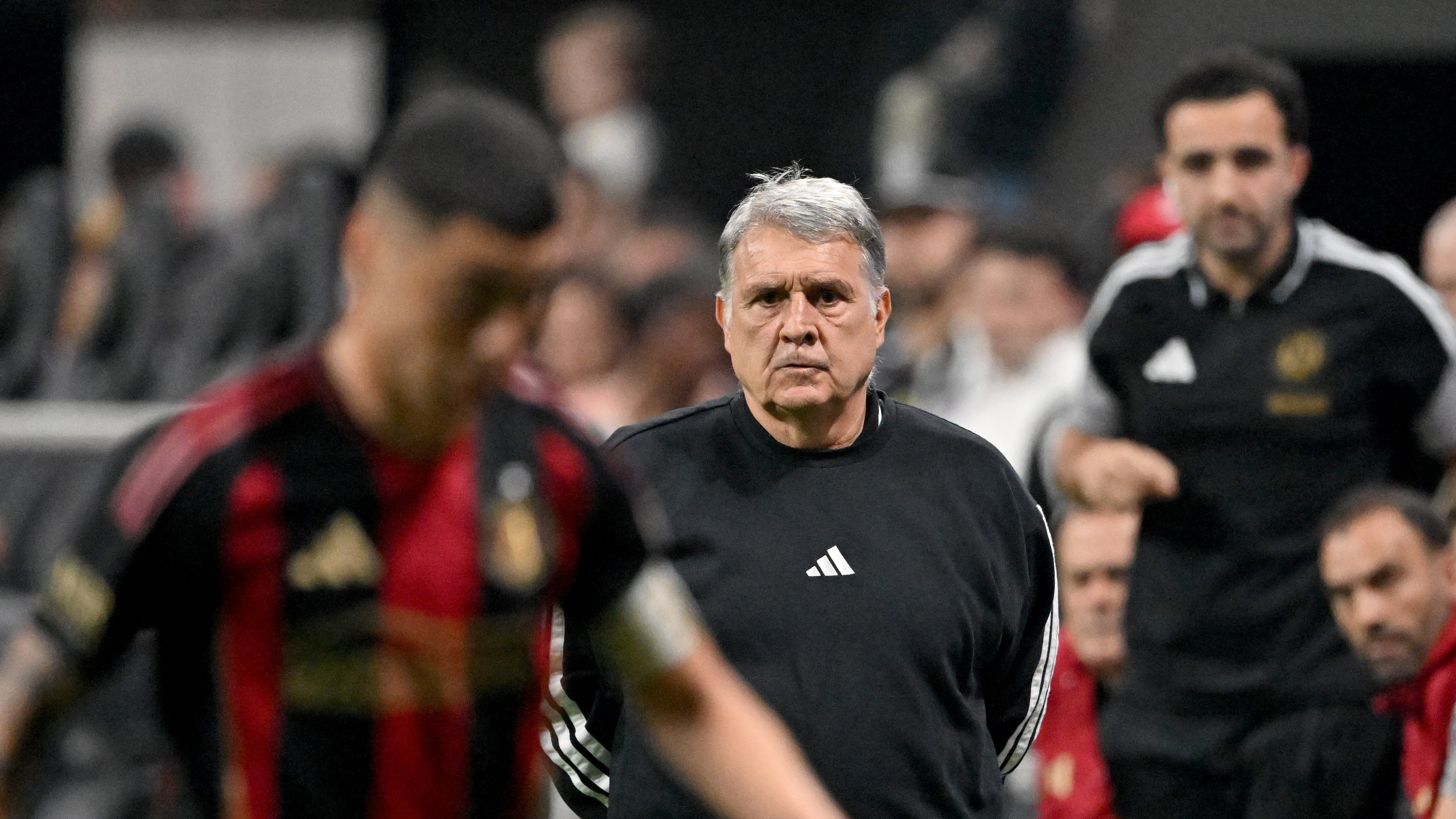 Atlanta United manager Gerardo Martino — pictured during the Five Stripes' loss to Real Salt Lake in the home opener on Saturday, March 7, 2026 — said of the team's first win Saturday against Philadelphia: “Even though we didn’t have the best start, we have to continue like this. We know that there are things to (improve); we can’t be satisfied.” (Hyosub Shin/AJC)