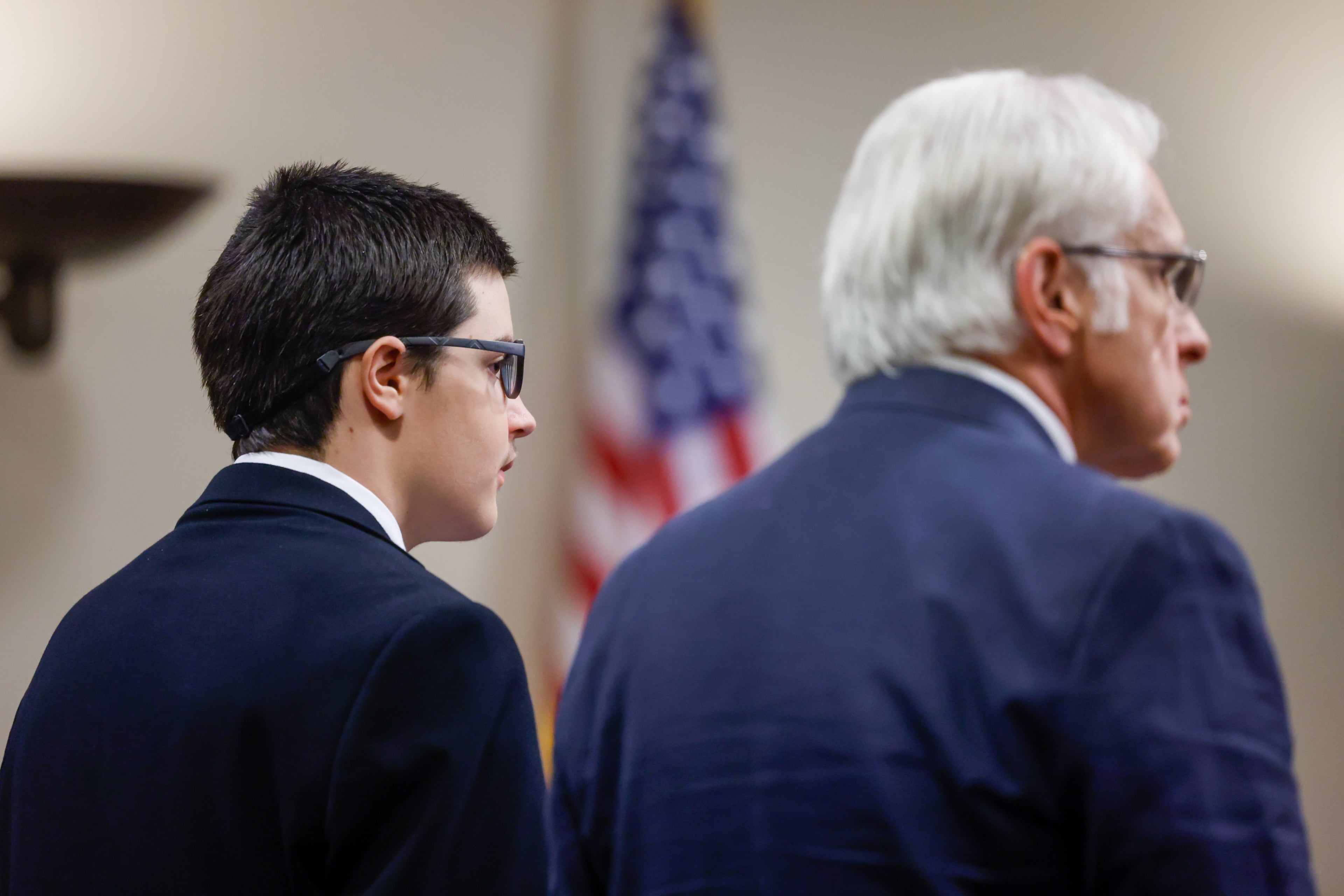Colt Gray (left) stands next to his attorney, Charlton Allen, while pleading guilty at Barrow County Superior Court on Friday, July 24, 2026, in Winder. (Arvin Temkar/AJC)